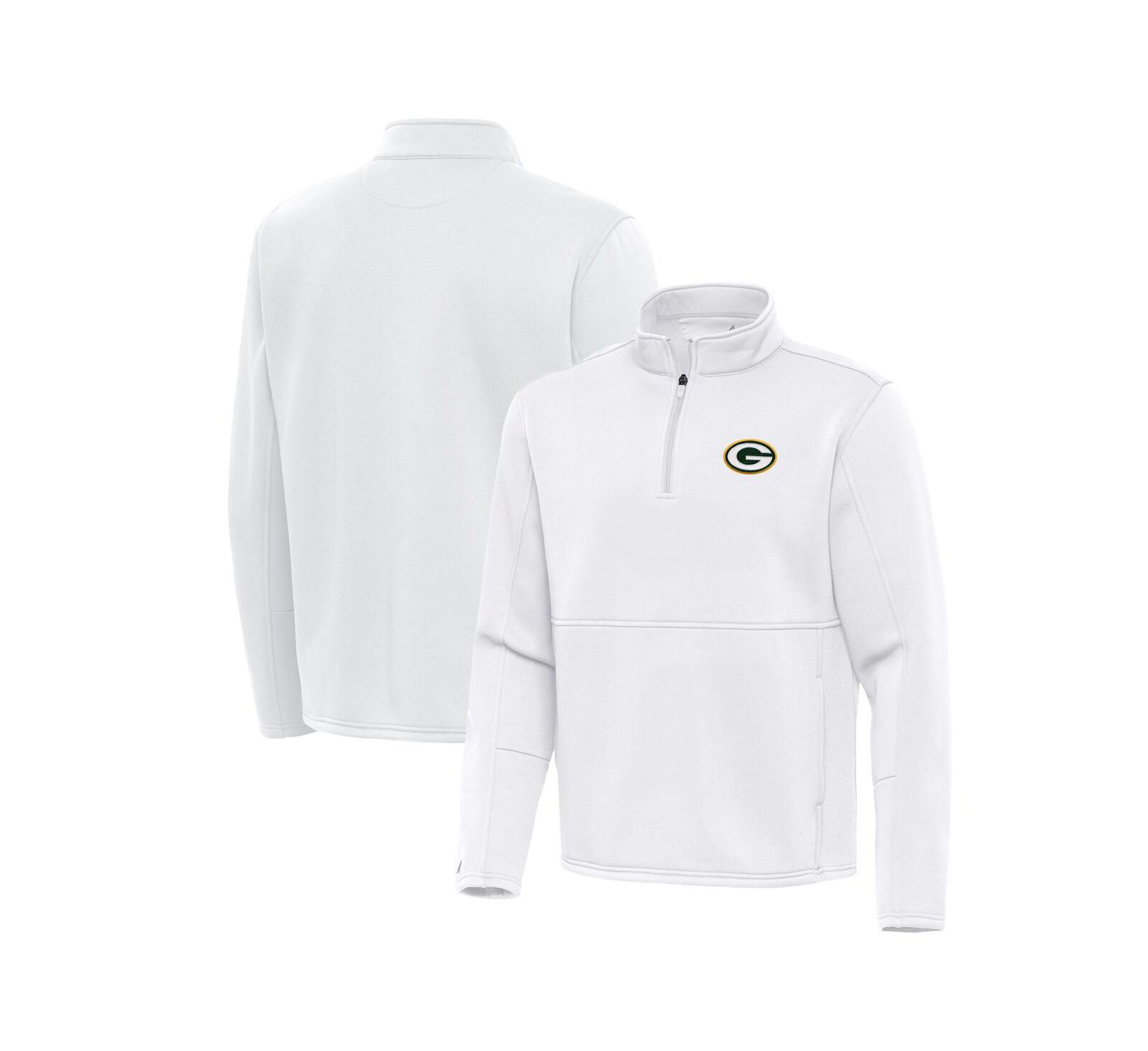 Свитшот Antigua Men's White Green Bay Packers Twist Quarter-Zip Pullover