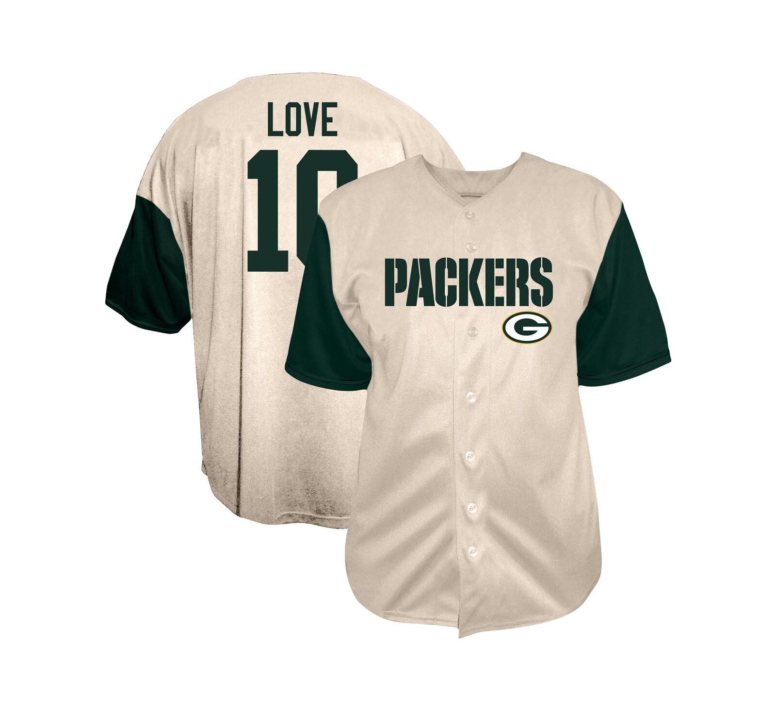 Мужская рубашка Fanatics Jordan Love Cream Green Bay Packers Baseball Button-Up