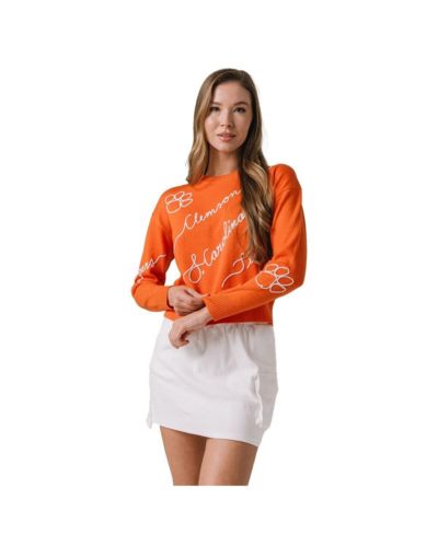 Kadyluxe Women's Orange Clemson Tigers Love Note Embroidered Pullover Sweater