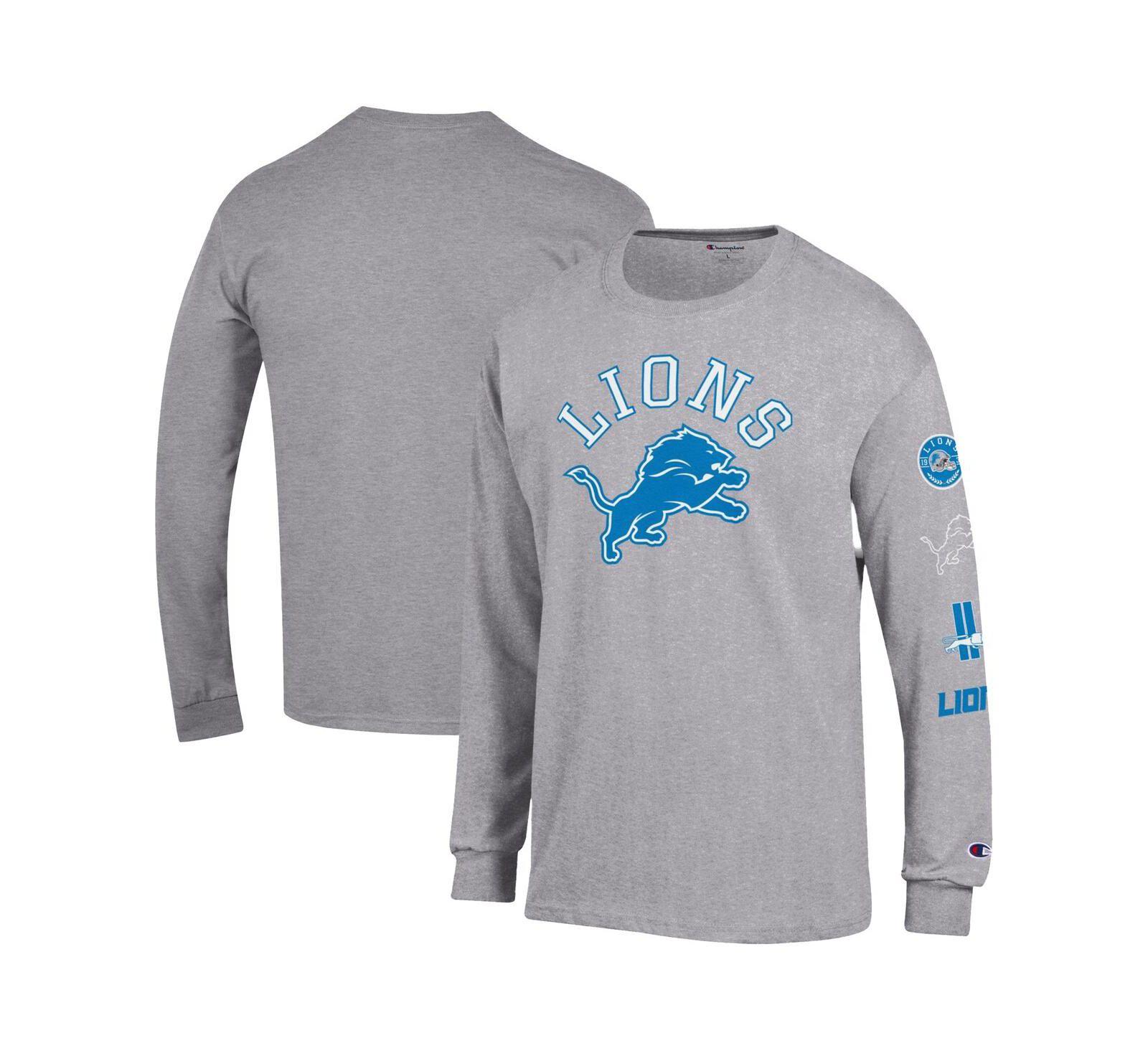Champion Men's Heather Gray Detroit Lions Seal Long Sleeve T-Shirt