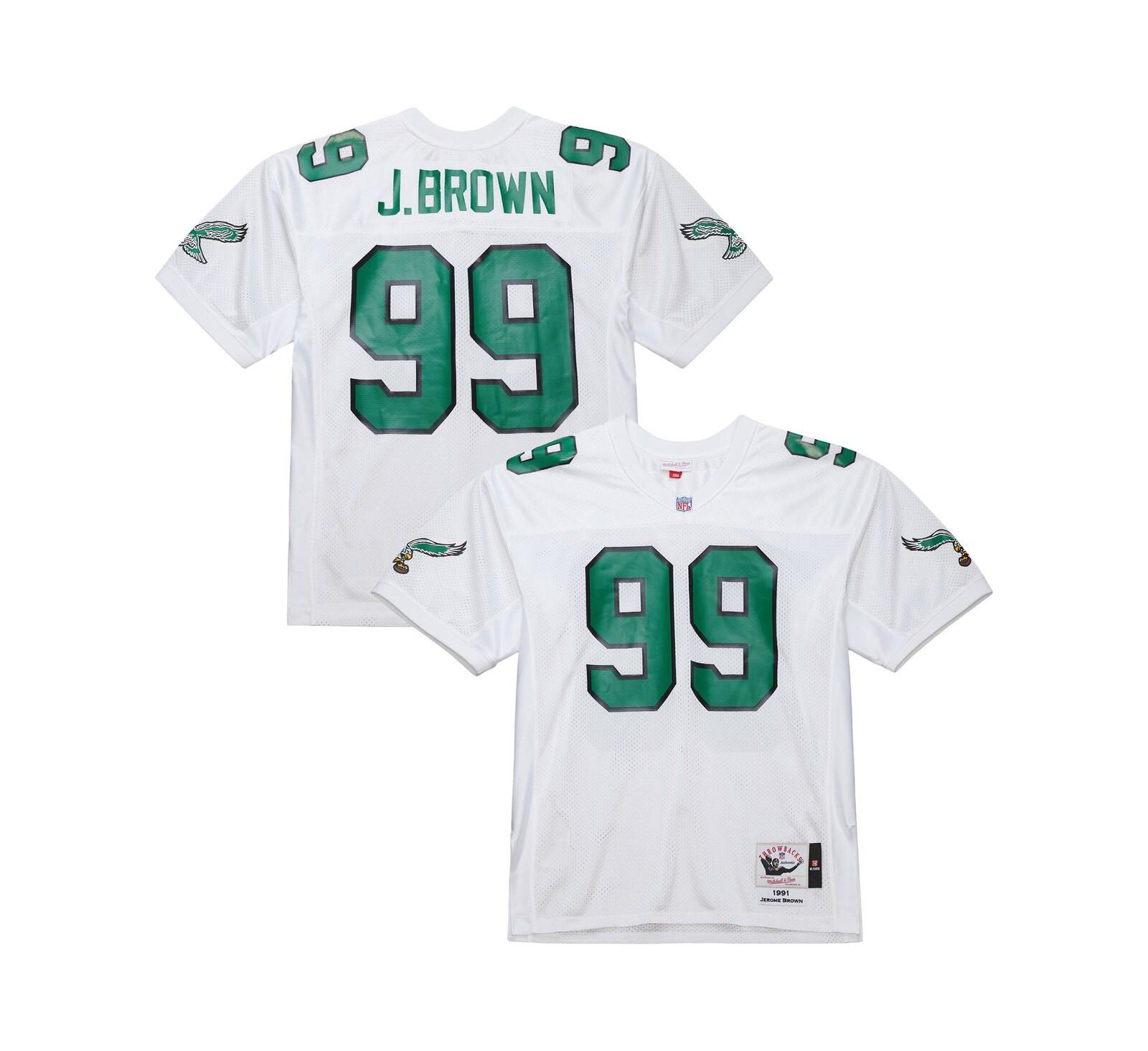 Мужская джерси Mitchell & Ness Jerome Brown White Philadelphia Eagles 1991 Authentic Throwback Retired Player