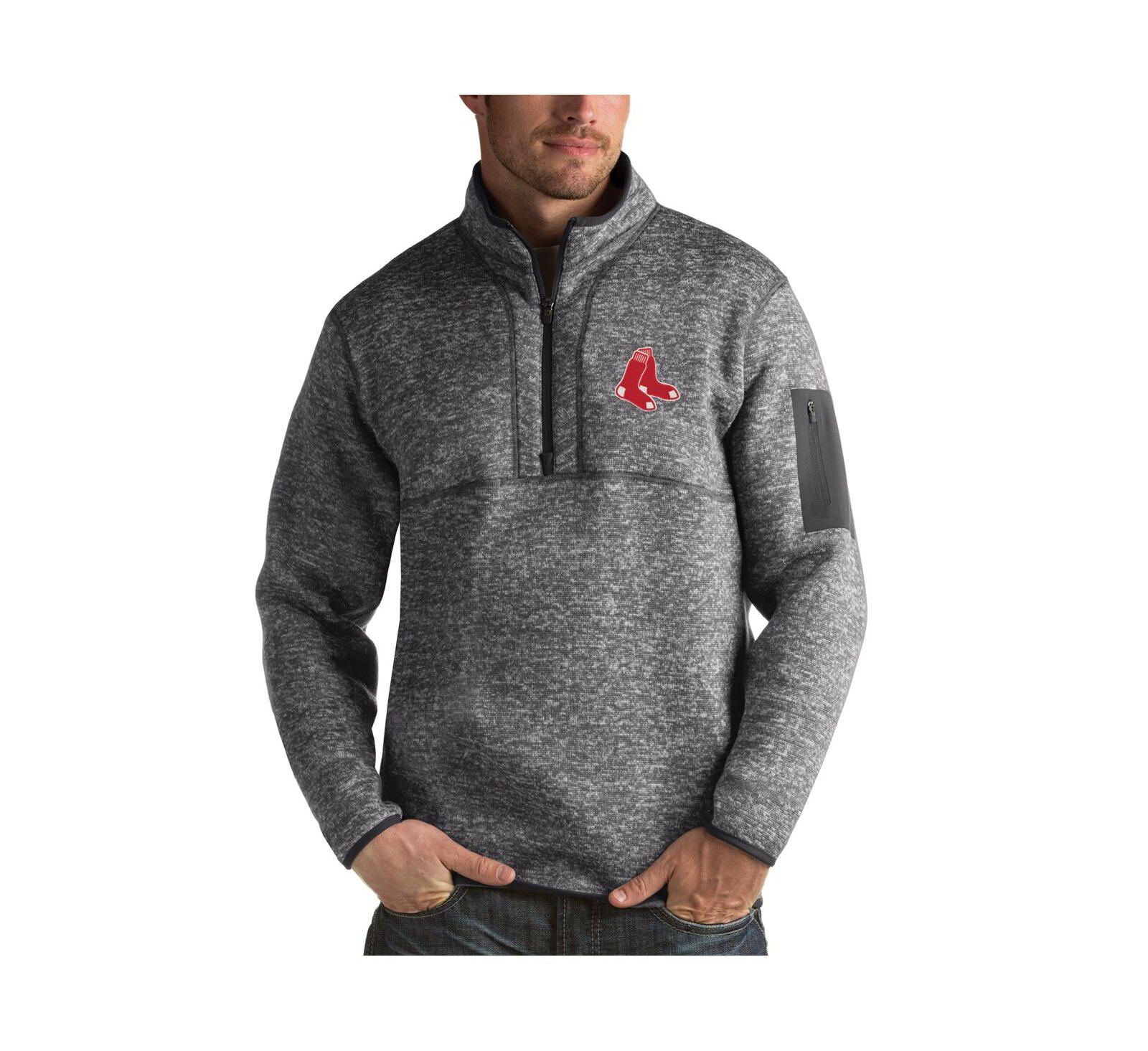 Мужская толстовка Antigua Heathered Charcoal Boston Red Sox Fortune на молнии