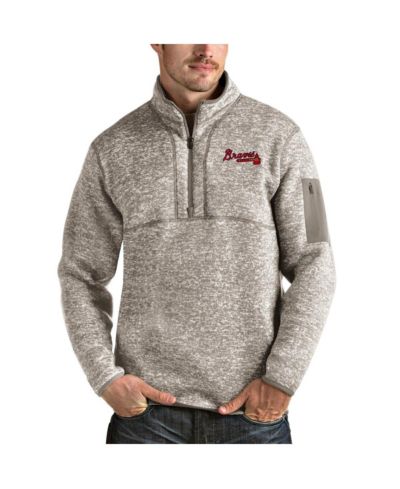 Antigua Men's Oatmeal Atlanta Braves Fortune Quarter-Zip Pullover Sweatshirt