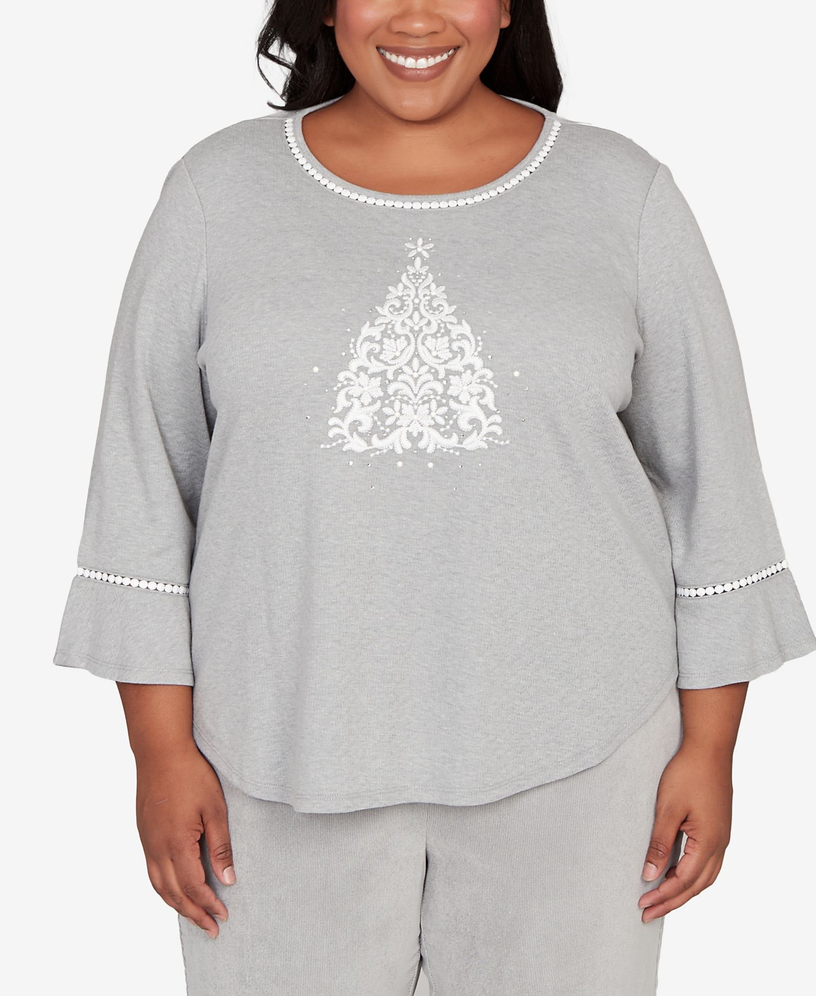 Alfred Dunner Plus Size Stockbridge Christmas Tree Embellished Knit Top