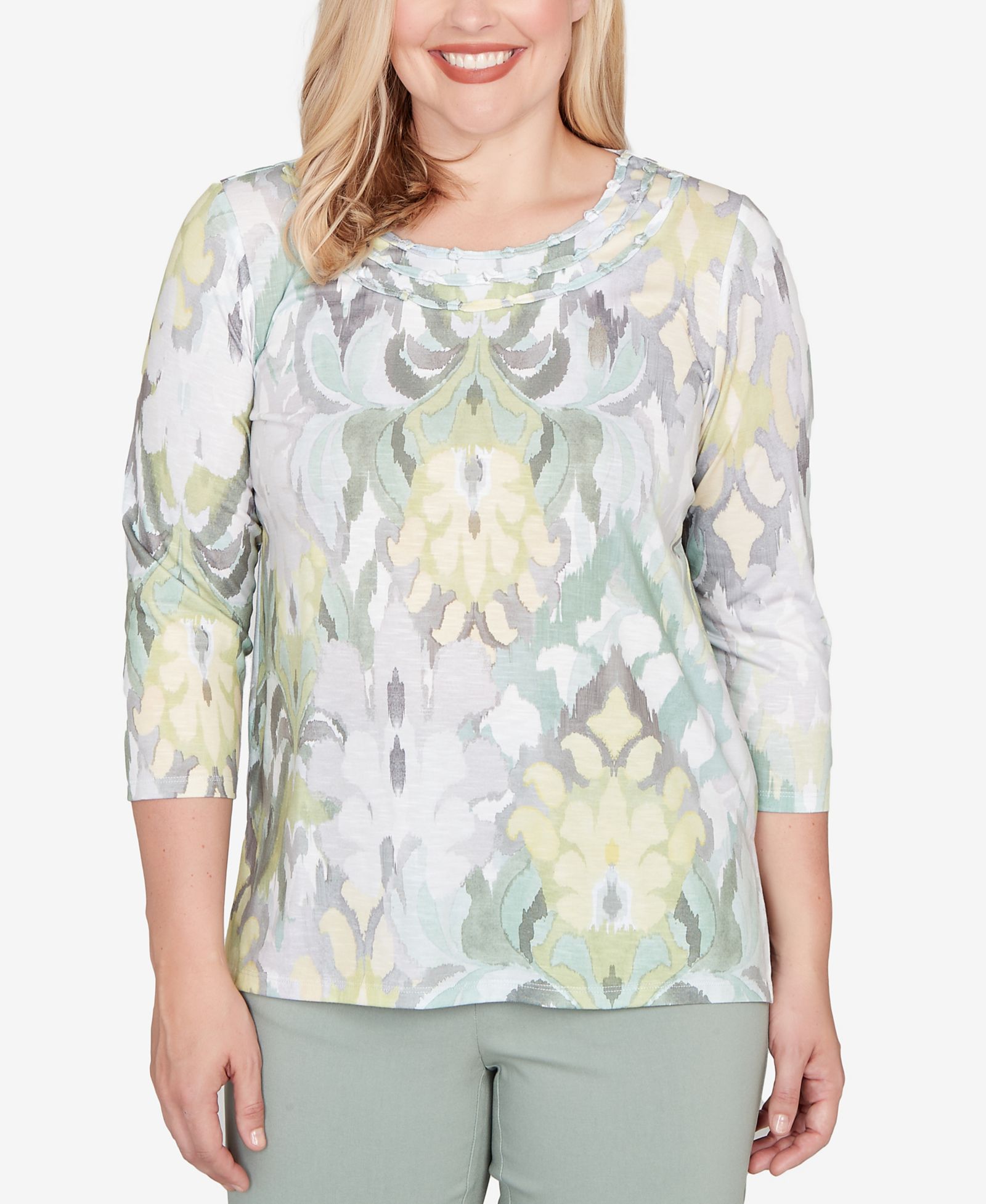 Женский джемпер Alfred Dunner Plus Size Stockbridge Ikat Medallion Pattern Soft Knit