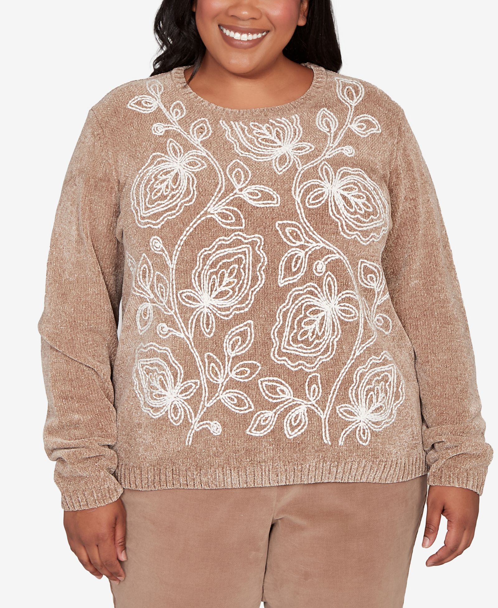 Свитер Alfred Dunner Plus Size Vienna Stitched Leaf Detail Chenille