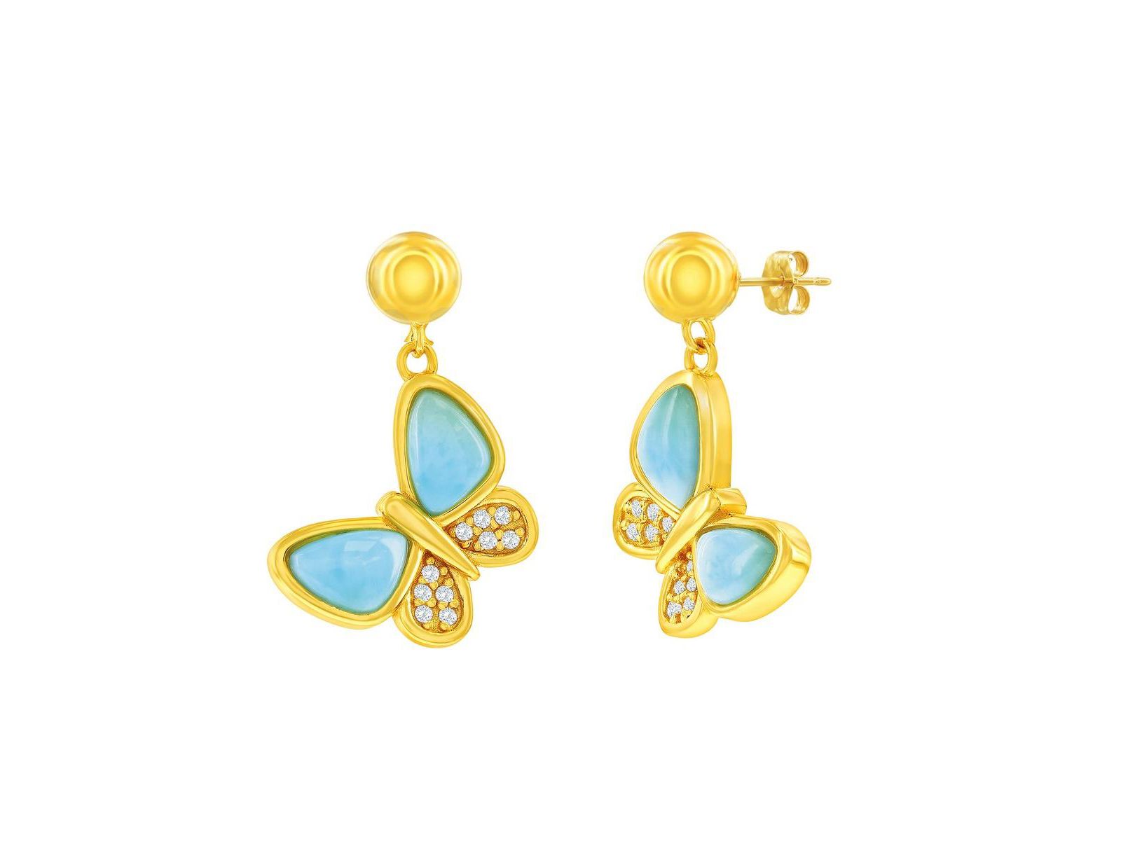 Серьги-бабочки Caribbean Treasures Sterling, Larimar & CZ Plated