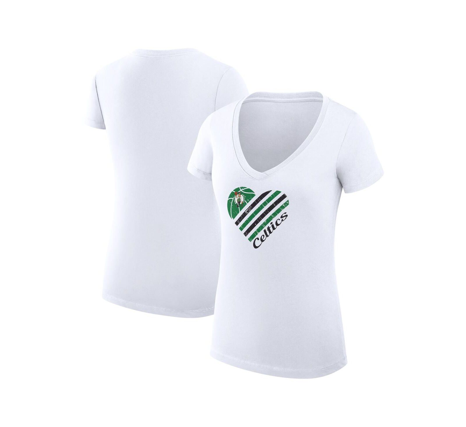 Женская футболка G-III 4Her by Carl Banks White Boston Celtics Super-Slim Fit Lightweight Heart V-Neck