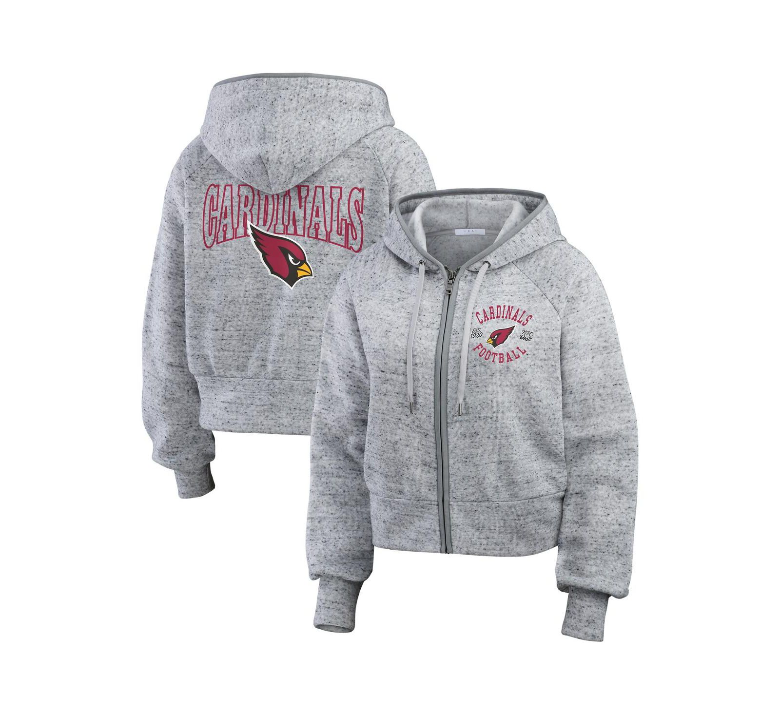 WEAR by Erin Andrews Женское флисовое укороченное худи WEAR by Erin Andrews Heather Gray Arizona Cardinals Speckled Full-Zip