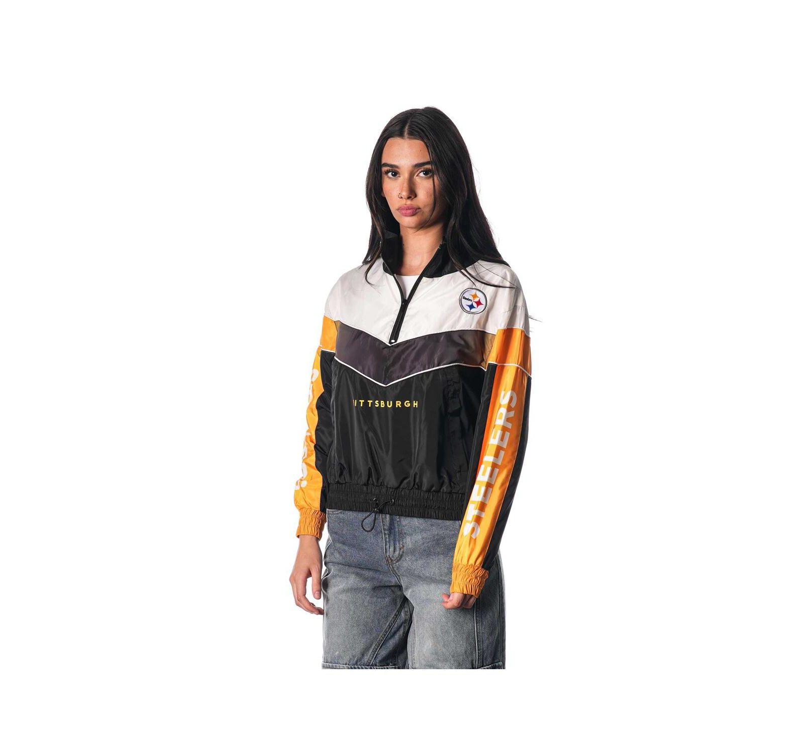 The Wild Collective Women's Black Pittsburgh Steelers 1/4 Zip Track Sweatshirt