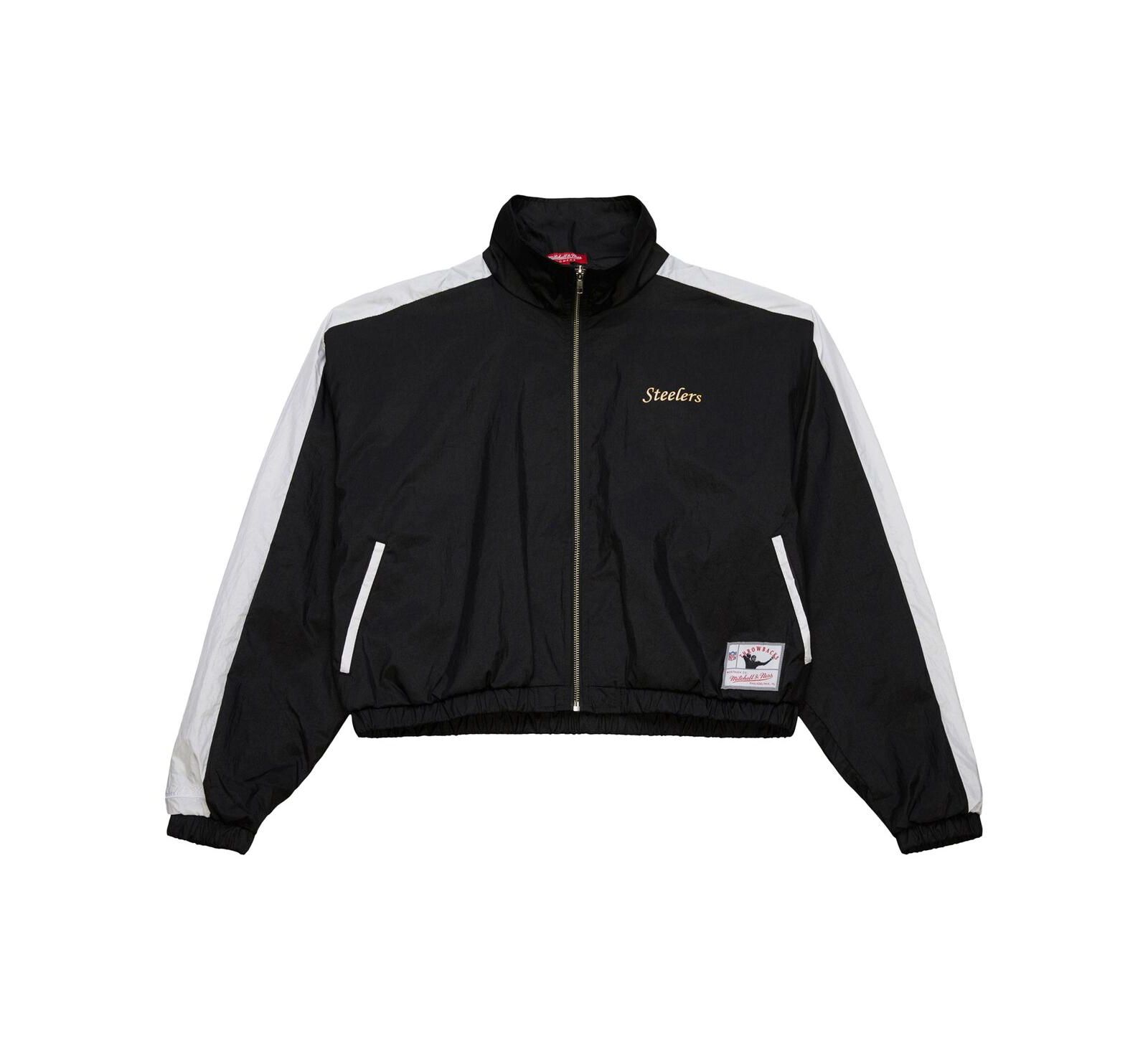 Mitchell & Ness Women's Black Pittsburgh Steelers Nylon Cropped Full-Zip Jacket
