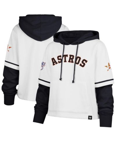 '47 Brand Women's White Houston Astros Trifecta Shortstop Cropped Pullover Hoodie
