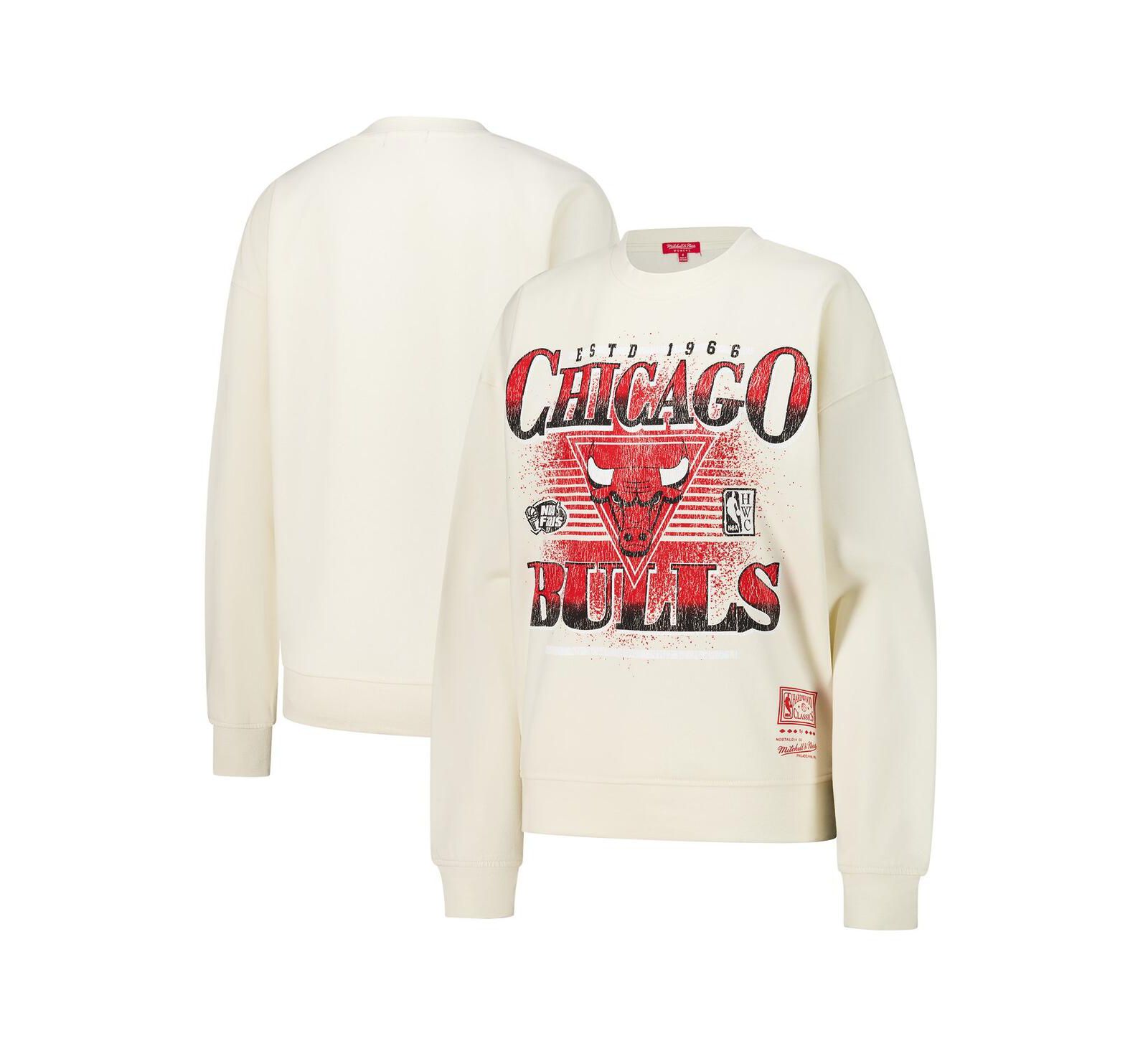 Mitchell & Ness Women's Cream Chicago Bulls Oversprayed Pullover Sweatshirt