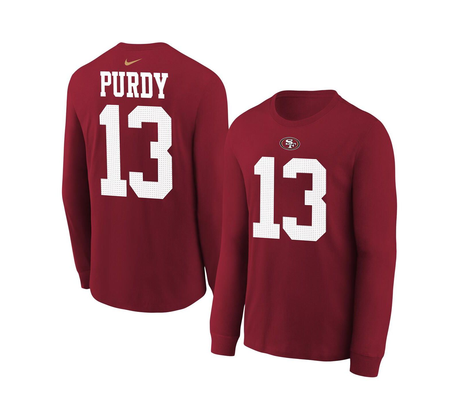 Nike футболка для мальчиков и девочек Brock Purdy Scarlet San Francisco 49ers с длинным рукавом