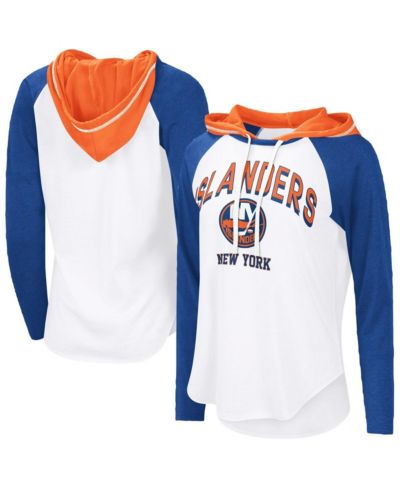 G-III 4Her by Carl Banks Women's White New York Islanders VIP Raglan Long Sleeve Hoodie T-Shirt