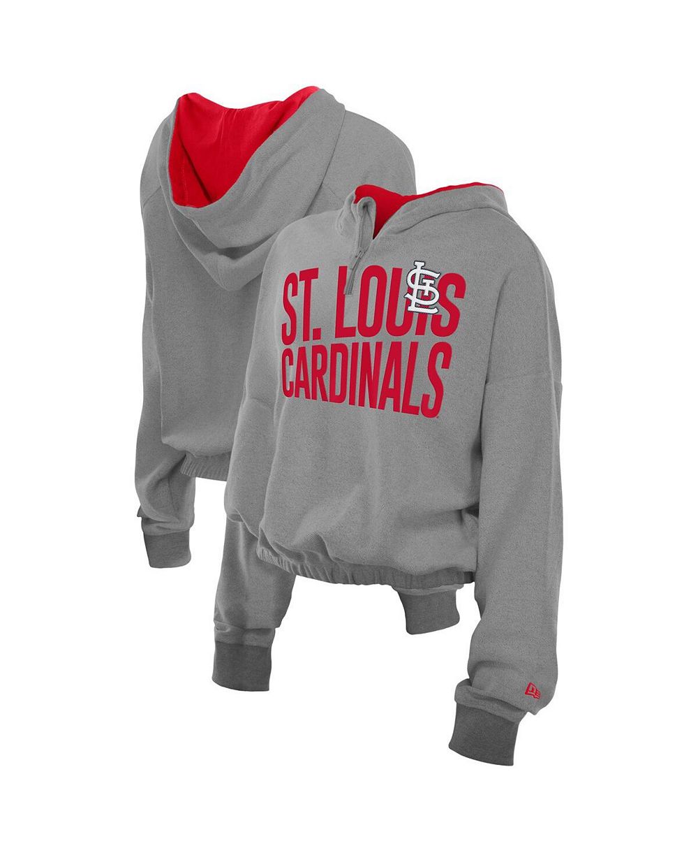 Женский укороченный худи New Era Heather Gray St. Louis Cardinals Reversed Out French Terry Quarter-Zip Banded Crop