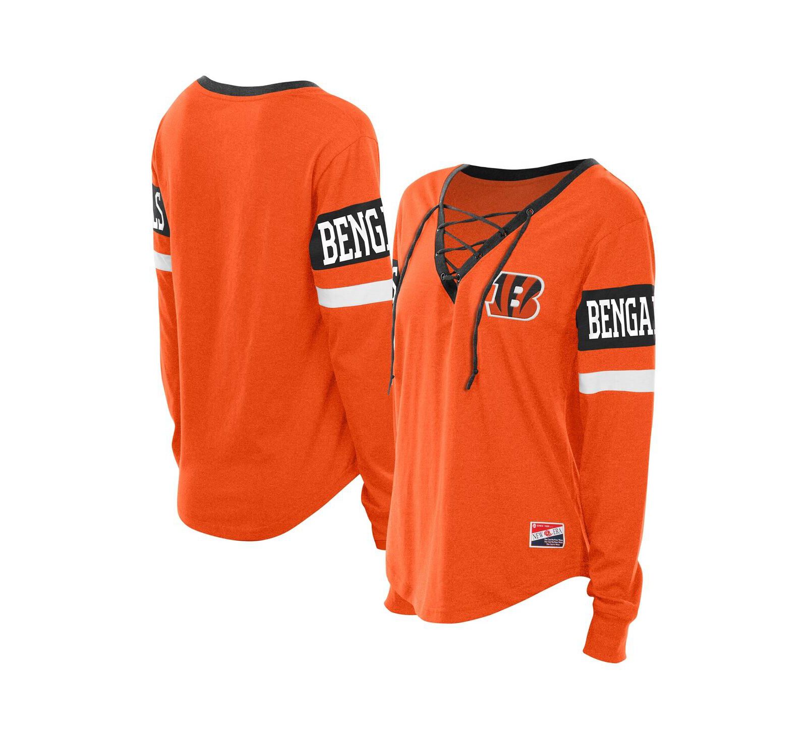 Женская футболка New Era Orange Cincinnati Bengals Throwback Lace-Up Long-Sleeve T-Shirt