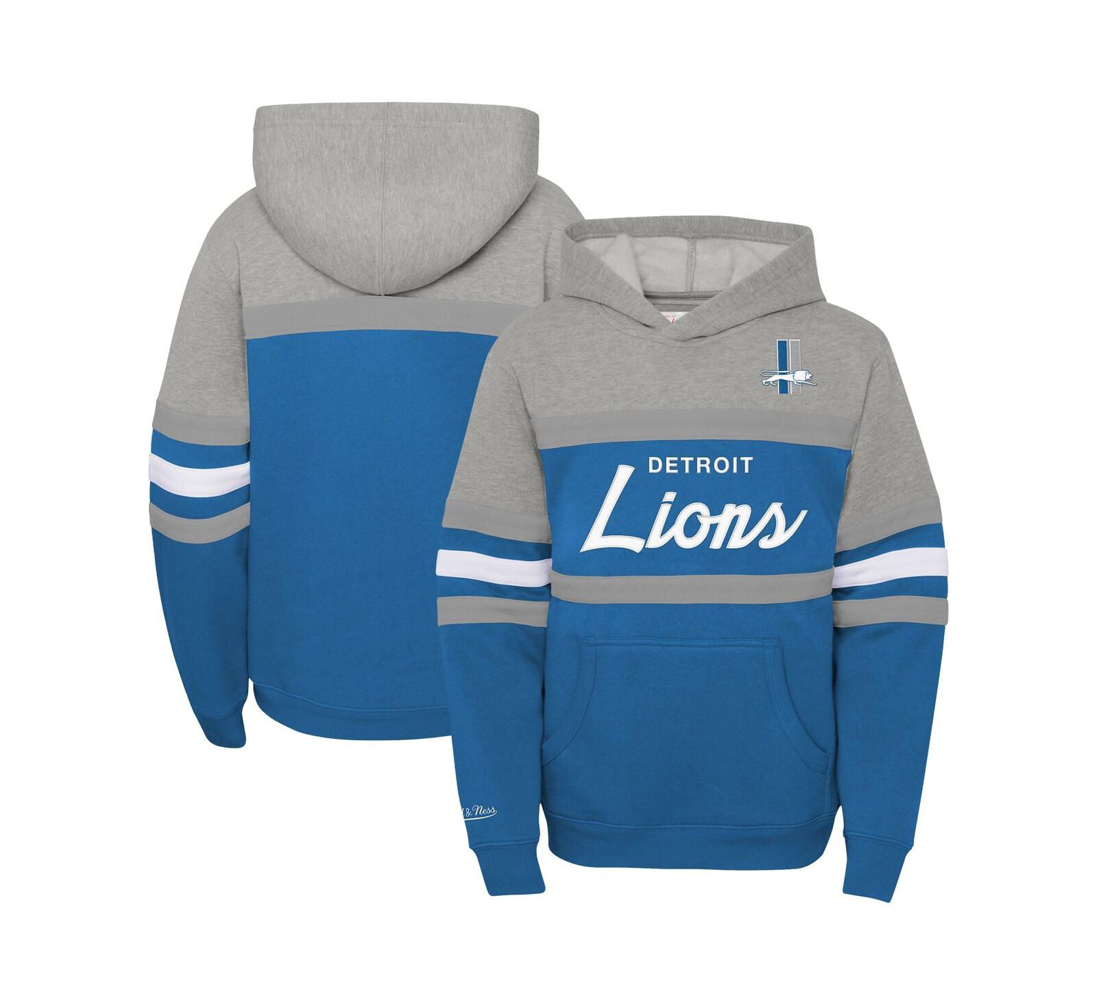 Детская толстовка Mitchell & Ness Blue Detroit Lions Throwback Head Coach Pullover Hoodie