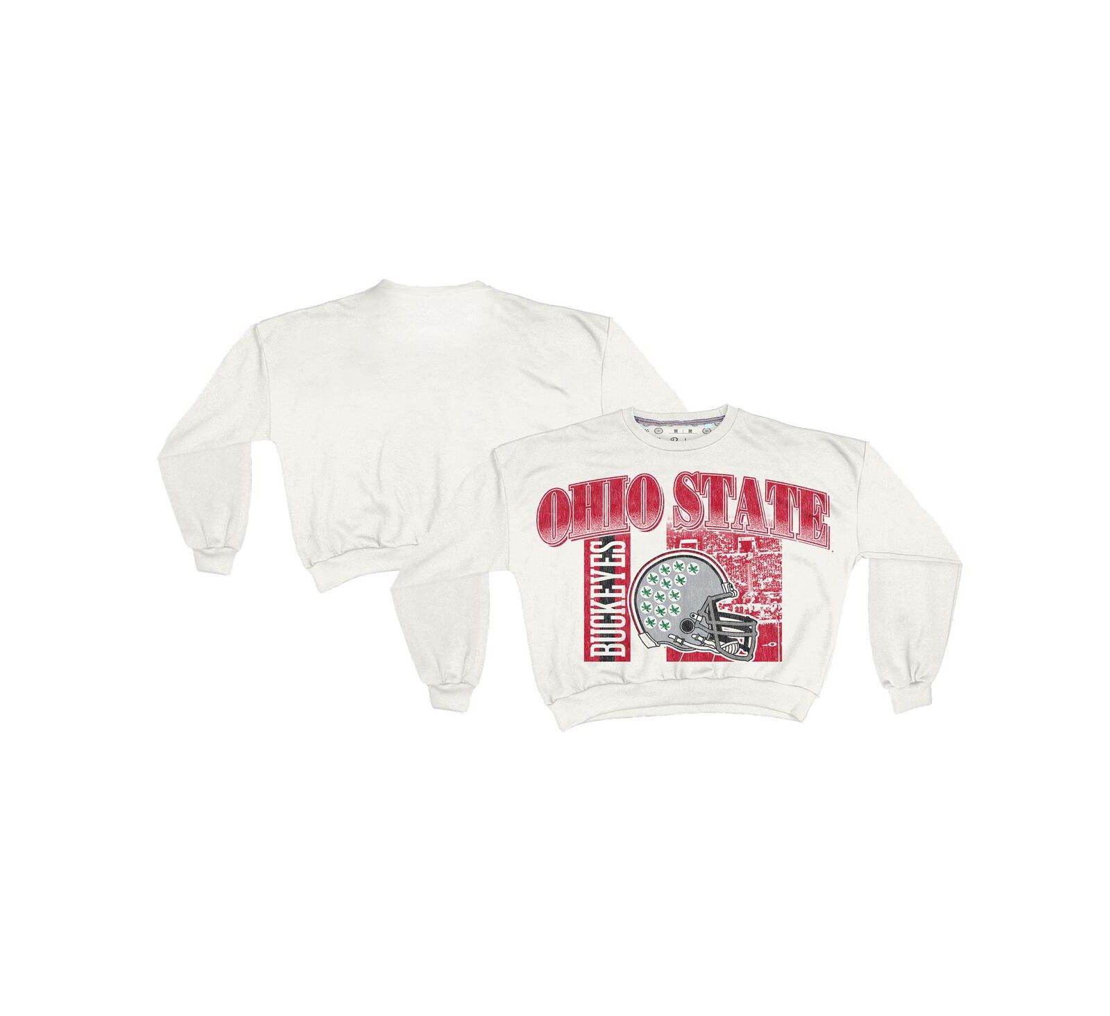 Женское оверсайз худи Pressbox White Ohio State Buckeyes Janice Retro Waist-Length Sweatshirt
