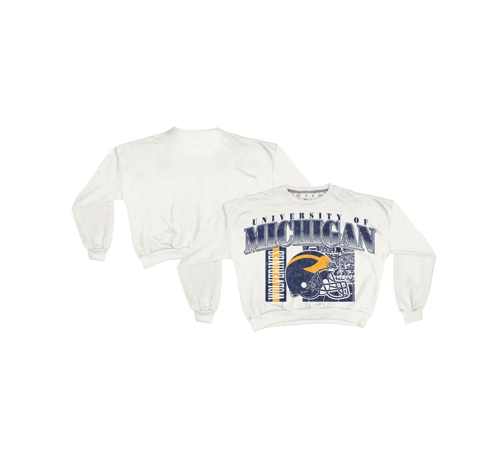 Женская укороченная толстовка Pressbox Michigan Wolverines Janice Retro белого цвета
