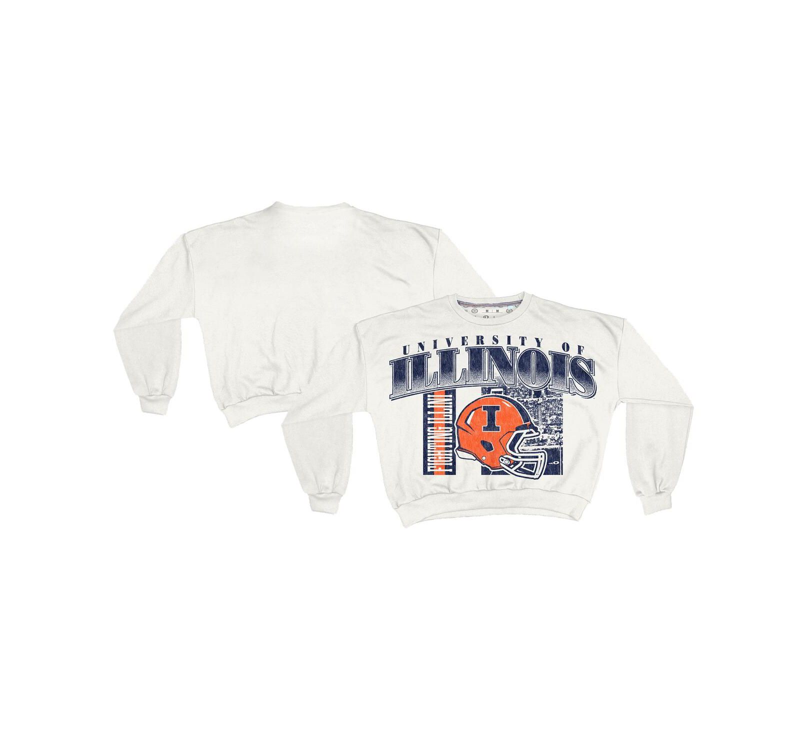 Женская оверсайз толстовка Pressbox White Illinois Fighting Illini Janice Retro Waist-Length