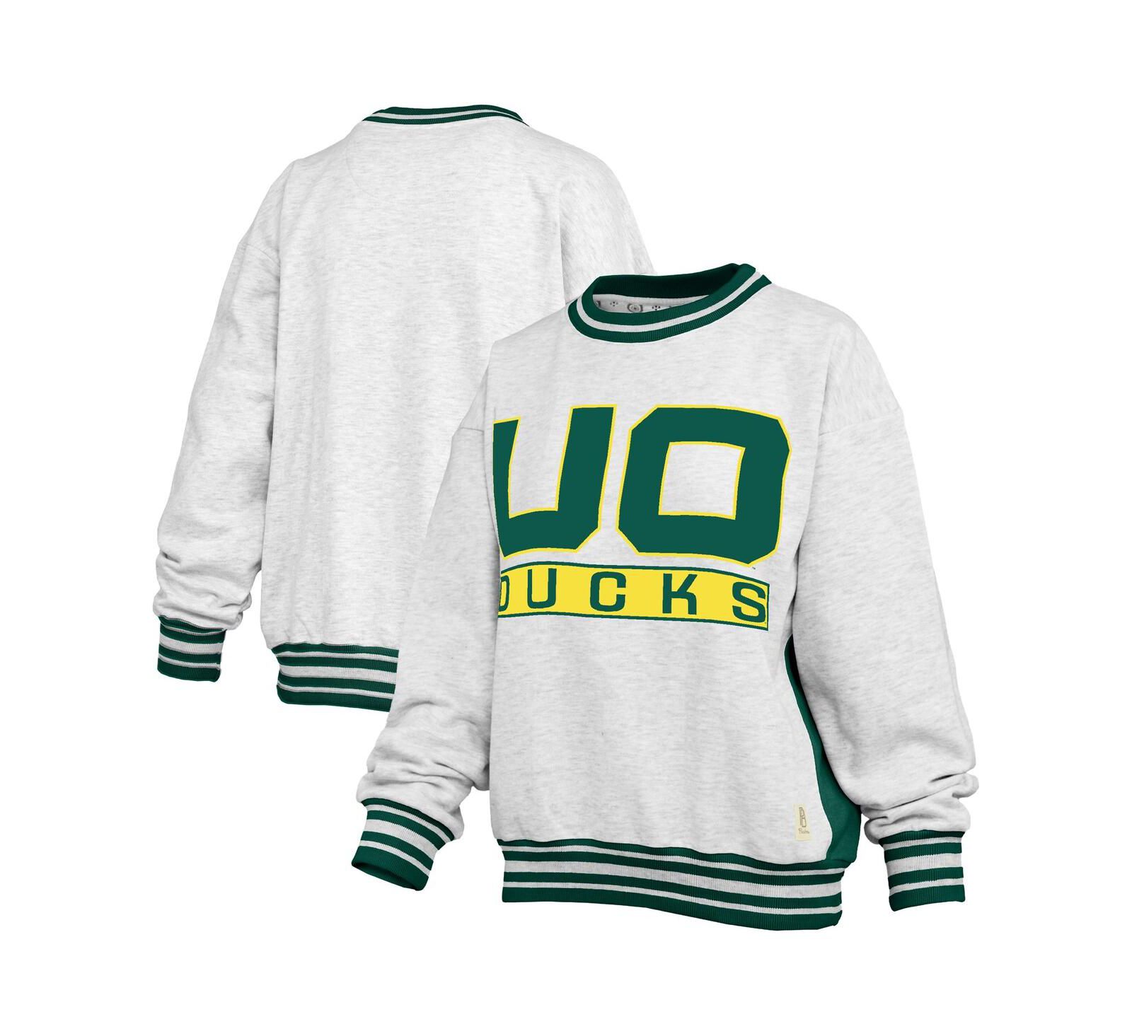 Женская толстовка Pressbox Heather Gray/Green Oregon Ducks Endzone Crewneck