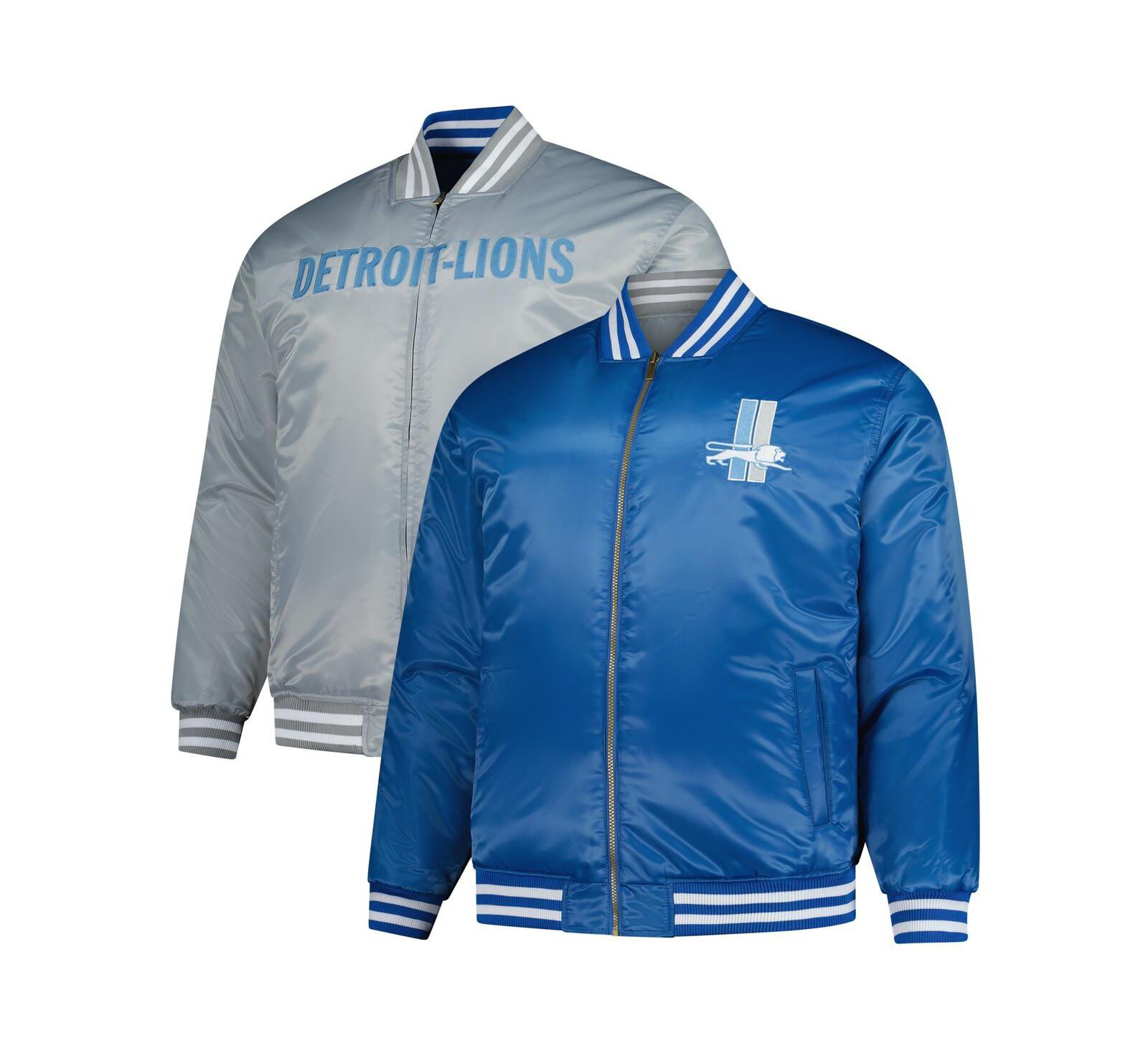 Mitchell & Ness Мужской Blue/Silver Detroit Lions Big & Tall Throwback Reversible Full-Zip Jacket