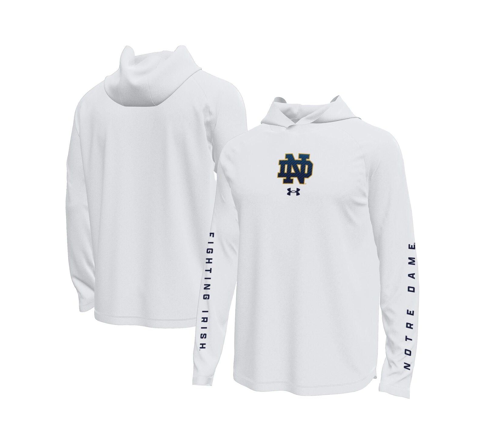Under Armour Мужская White Notre Dame Fighting Irish Tech Stretch Long-Sleeve Hooded T-Shirt