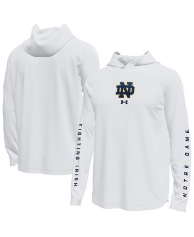 Under Armour Мужская White Notre Dame Fighting Irish Tech Stretch Long-Sleeve Hooded T-Shirt