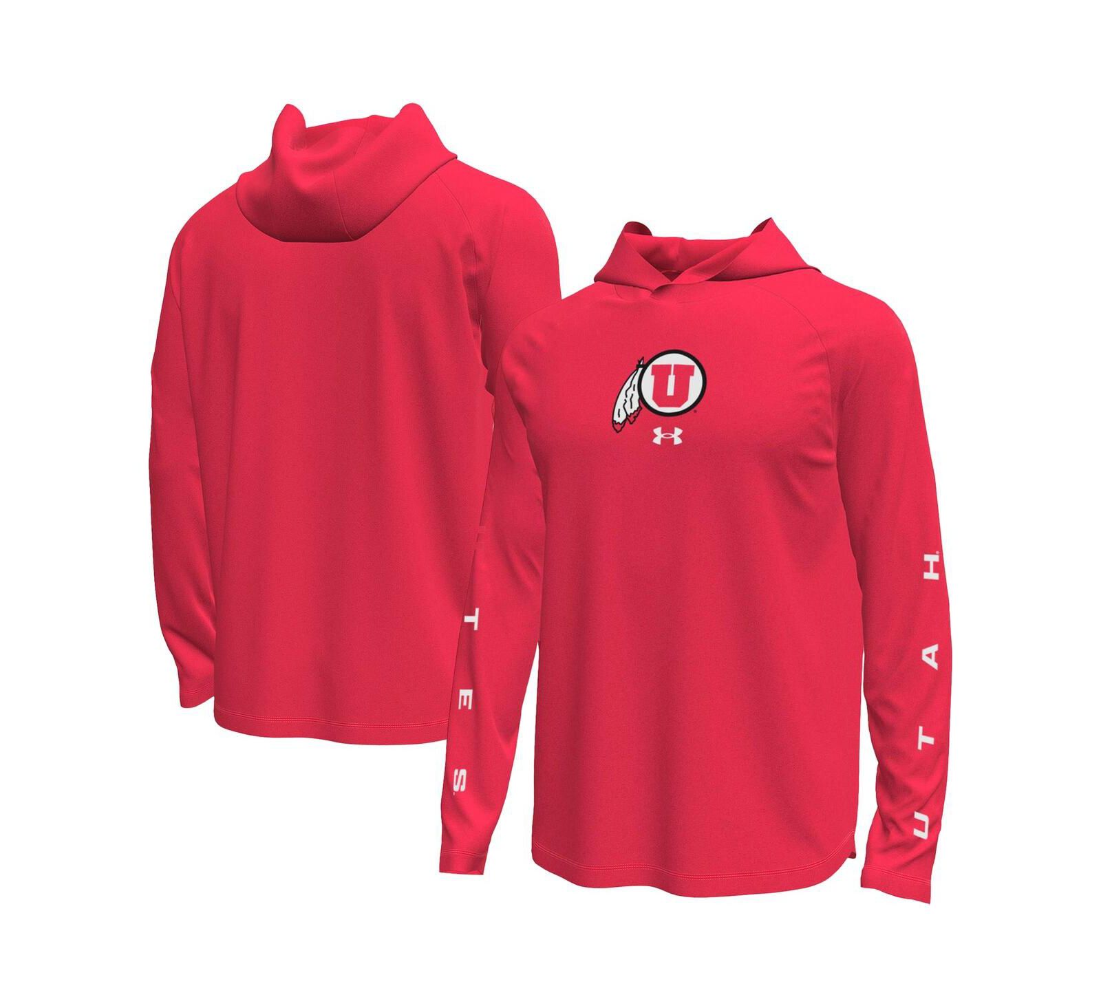 Under Armour Men's Red Utah Utes Tech Stretch Long-Sleeve Hooded T-Shirt