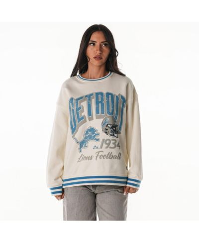 The Wild Collective Women's Cream Detroit Lions Oversized Vintage French Terry Sweatshirt