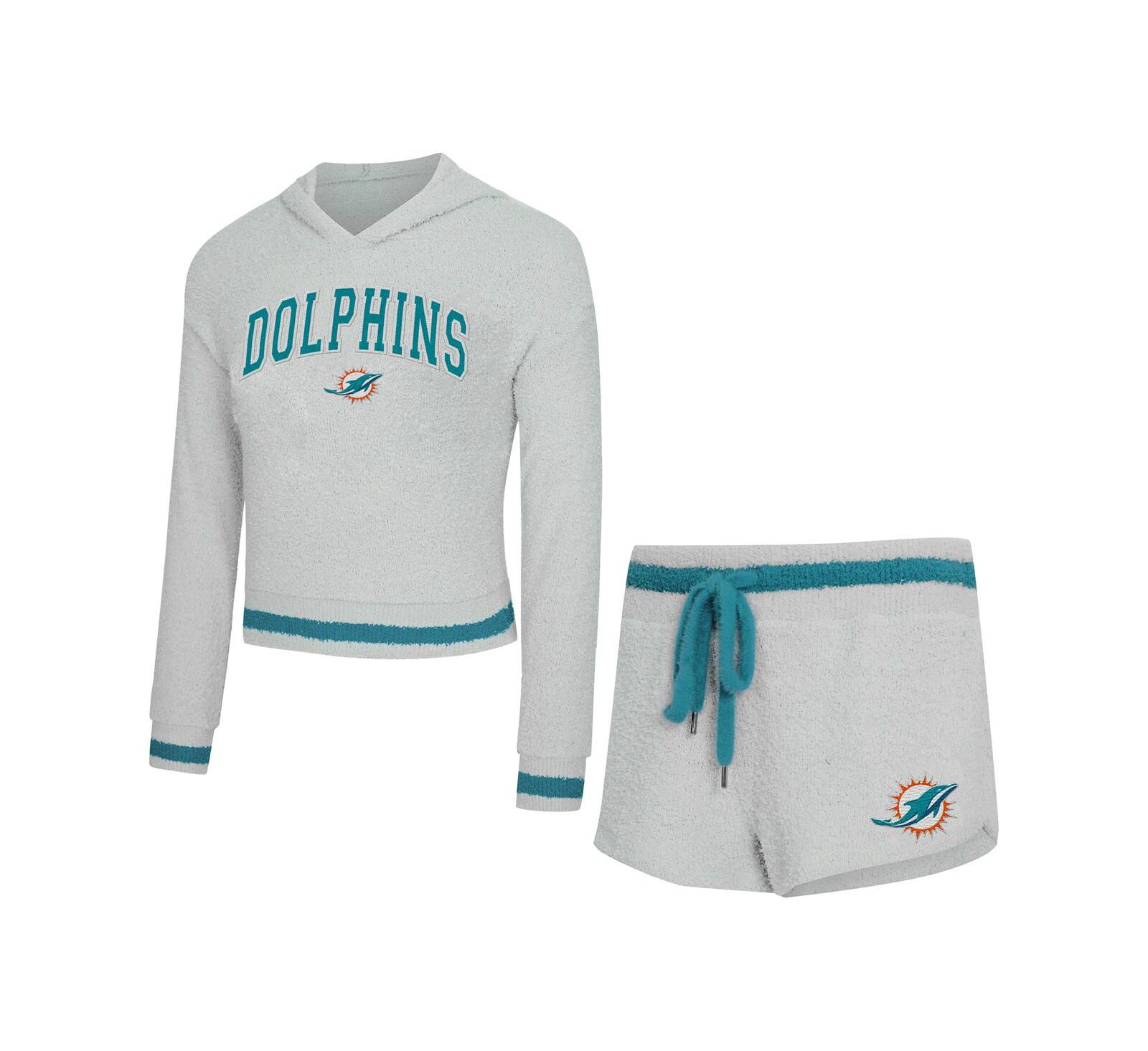 Concepts Sport Women's 2-Piece Gray Miami Dolphins Whitley Long Sleeve Hoodie Top and Shorts set