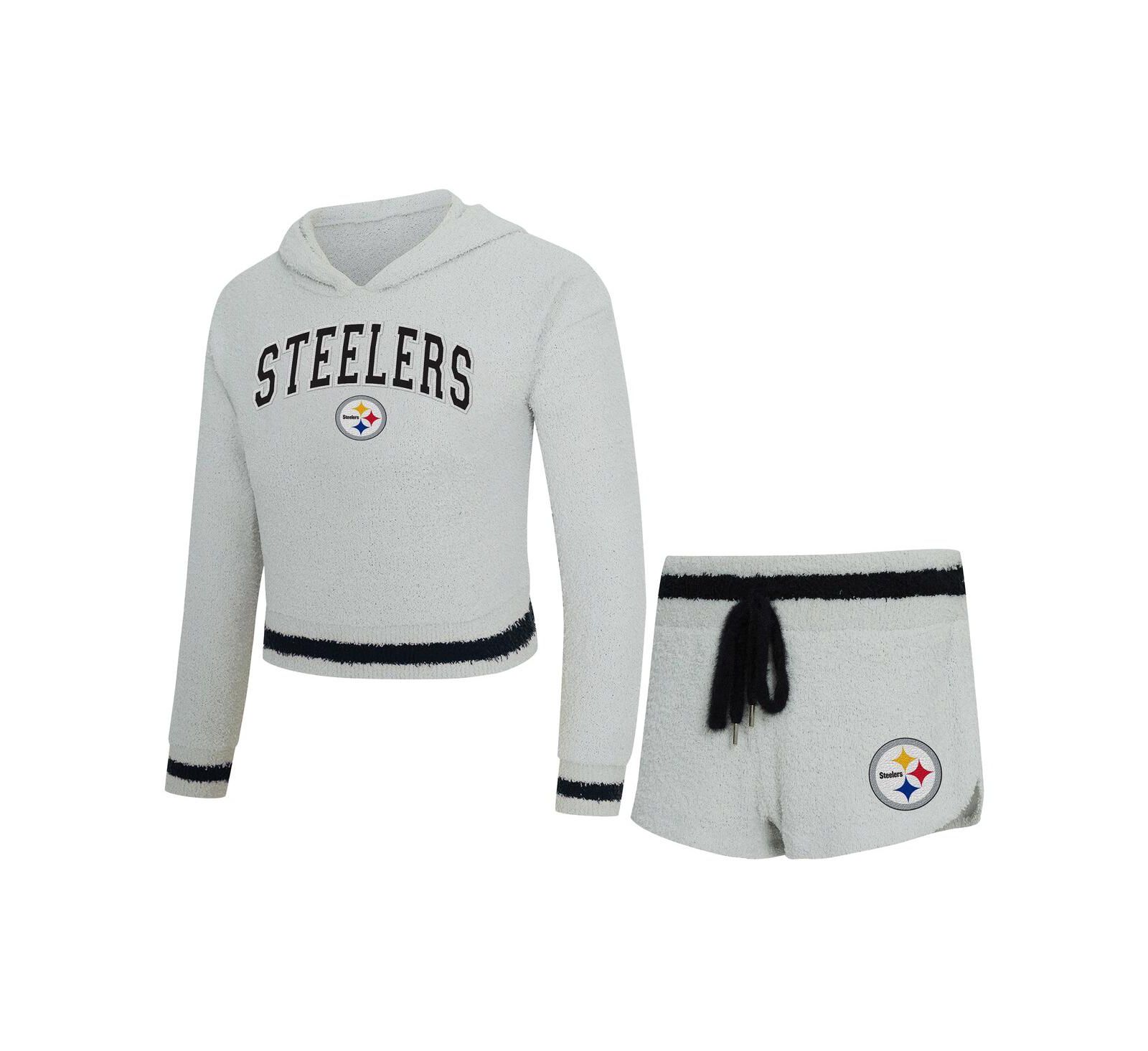 Женский комплект Concepts Sport из 2-х предметов Gray Pittsburgh Steelers Whitley Long Sleeve Hoodie Top и шорты