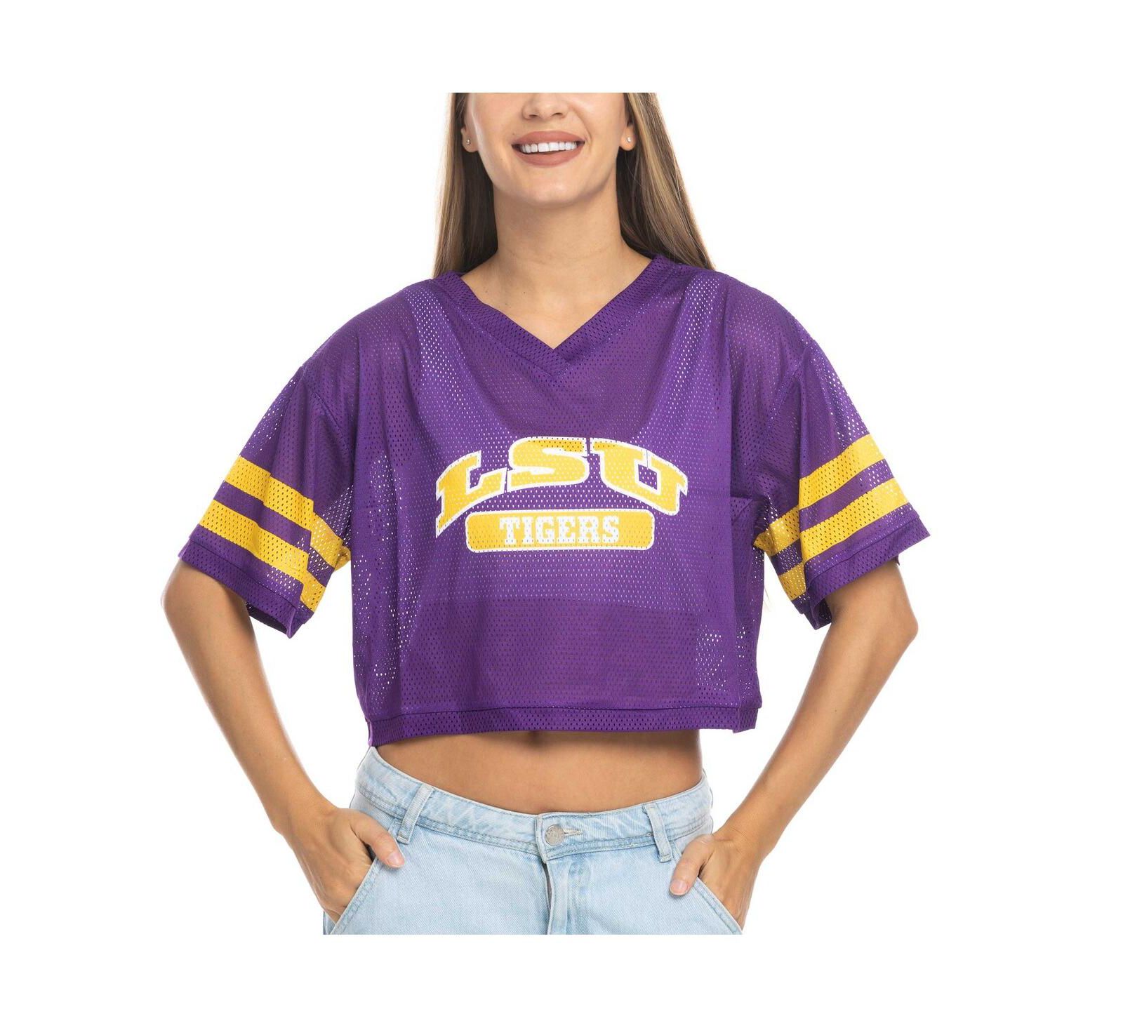 ZooZatz Women's Purple LSU Tigers Mesh Cropped V-Neck T-Shirt