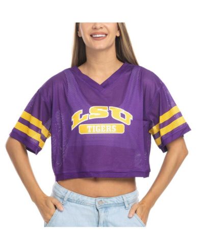 ZooZatz Women's Purple LSU Tigers Mesh Cropped V-Neck T-Shirt