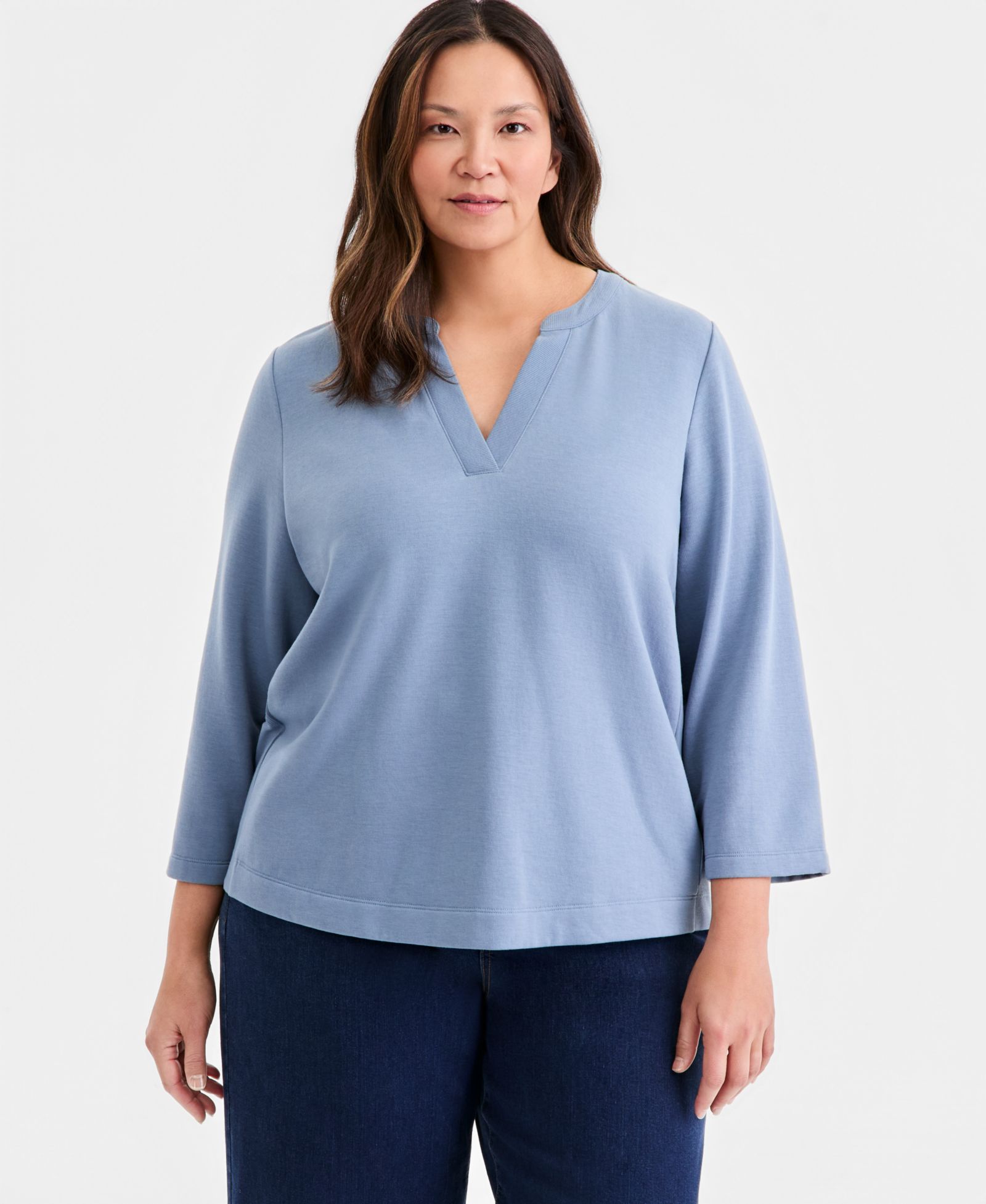 Верх Style & Co Plus Size LuxLounge Fleece Split-Neck Long-Sleeve