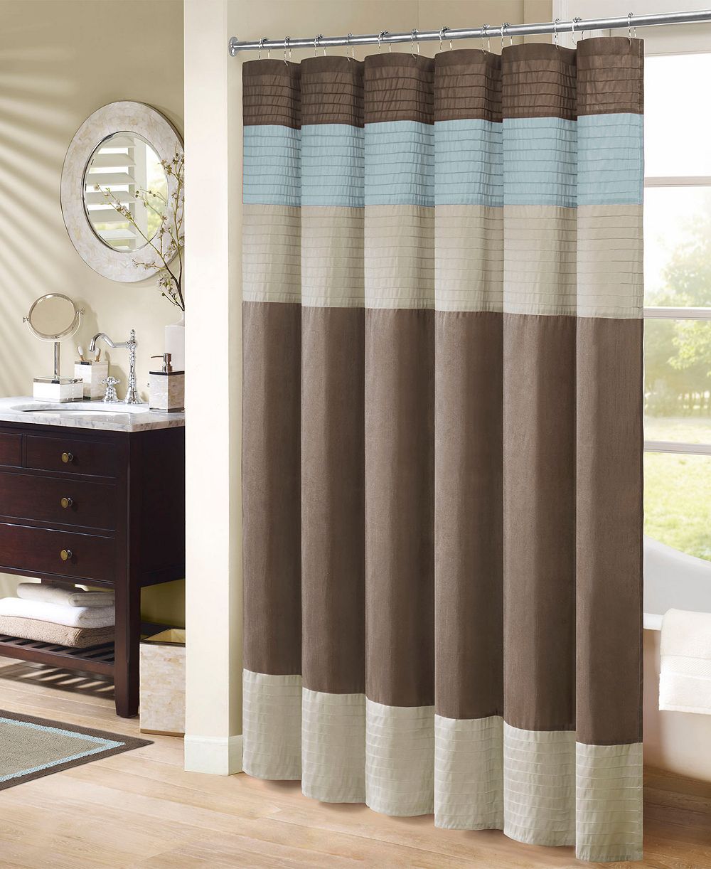 Madison Park Amherst Faux Silk Pieced Pintuck Design Shower Curtain, 72" x 84"