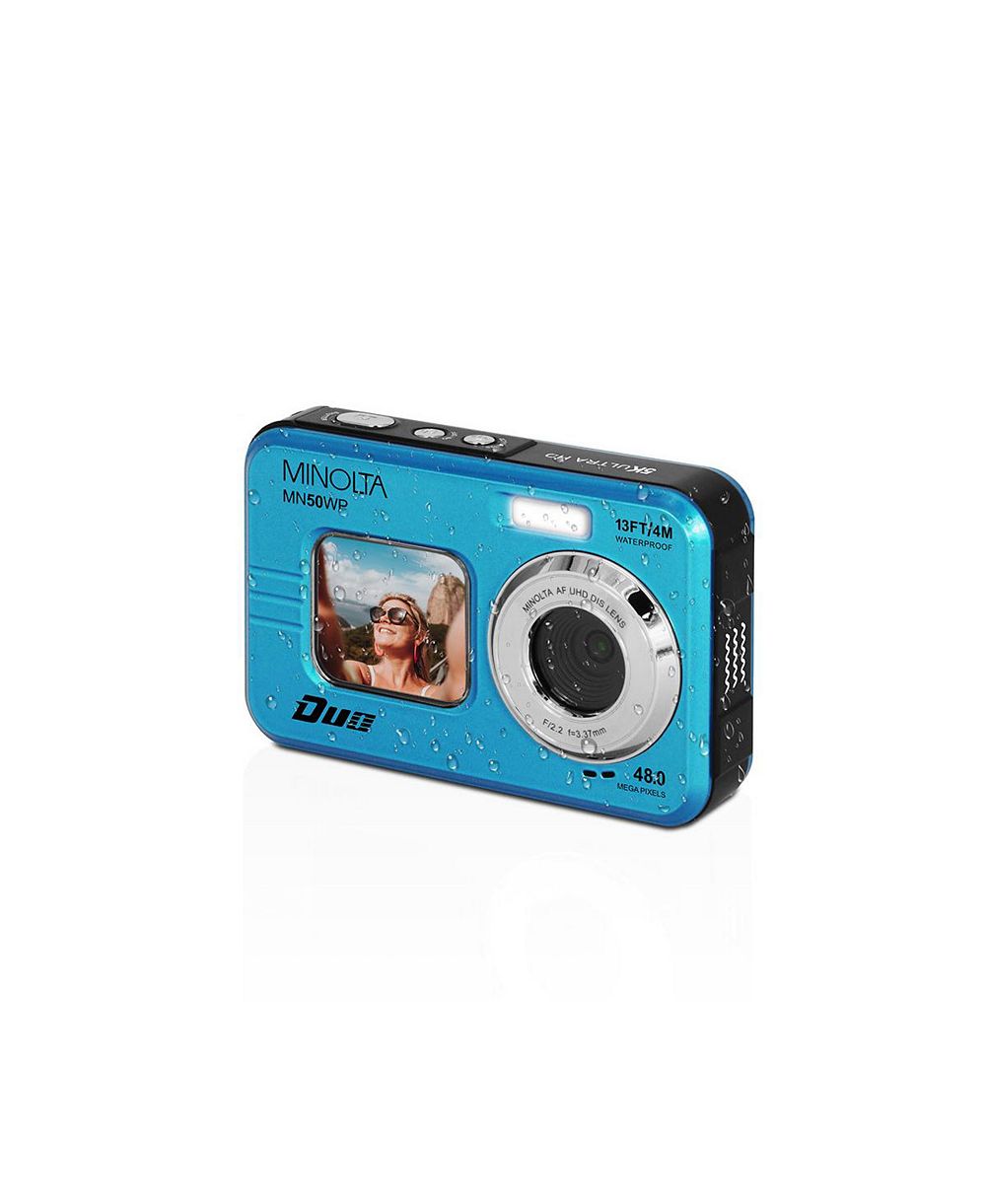 Minolta Duo MN50WP 48 MP AF 5K Ultra HD Waterproof Digital Camera with Dual Front and Rear LCD, Blue