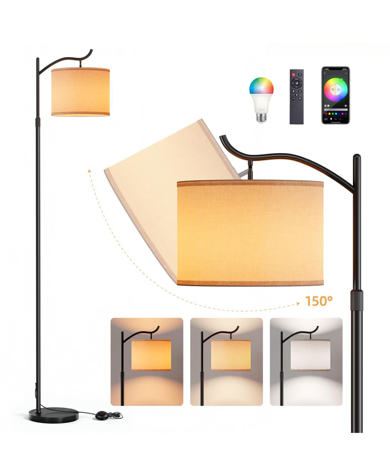 SUGIFT RGB Floor Lamp with Remote App Control Stepless Dimming 3 Color Temperatures Adjustable Height and Shade