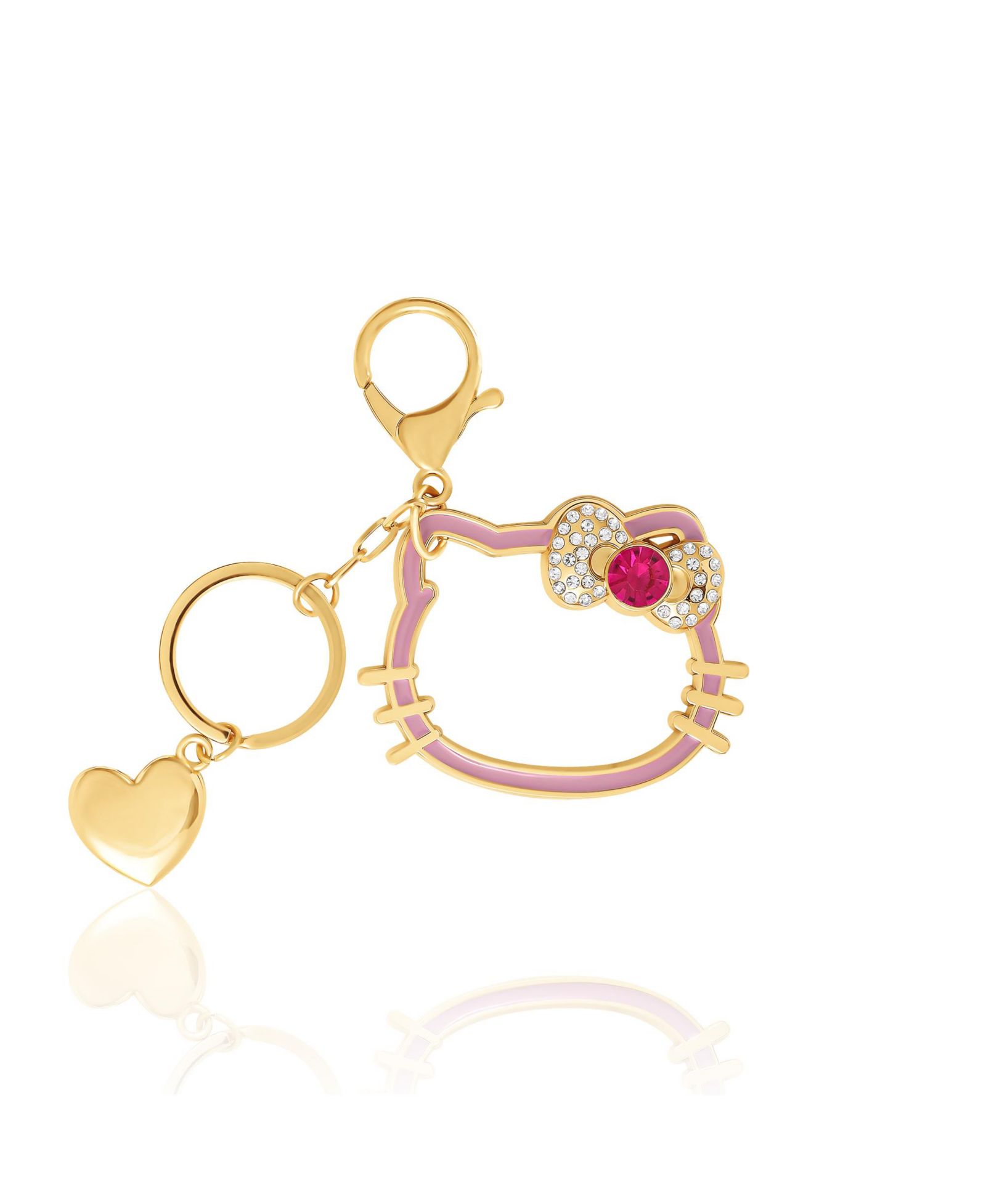 Брелок Hello Kitty Sanrio Gold Outline с красным бантом и сердцем