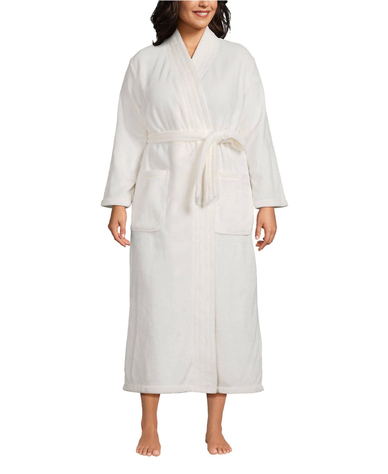Lands' End Plus Size Cozy Plush Long Wrap Robe