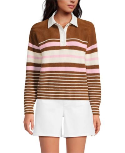 Lands' End Women's Drifter Rugby with Woven Collar Sweater