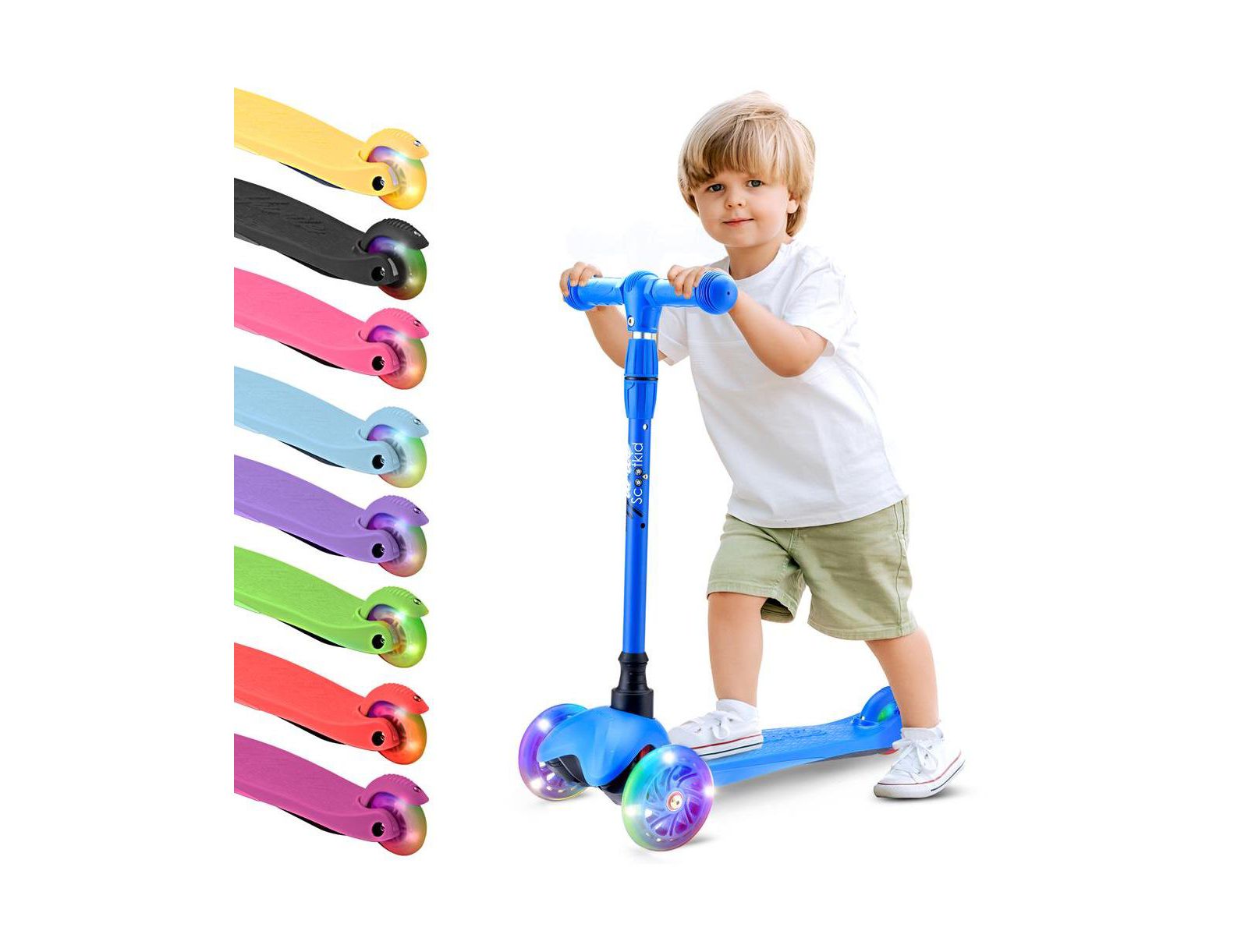 Детский самокат Hurtle Mini Kickboard с LED колесом (синий)
