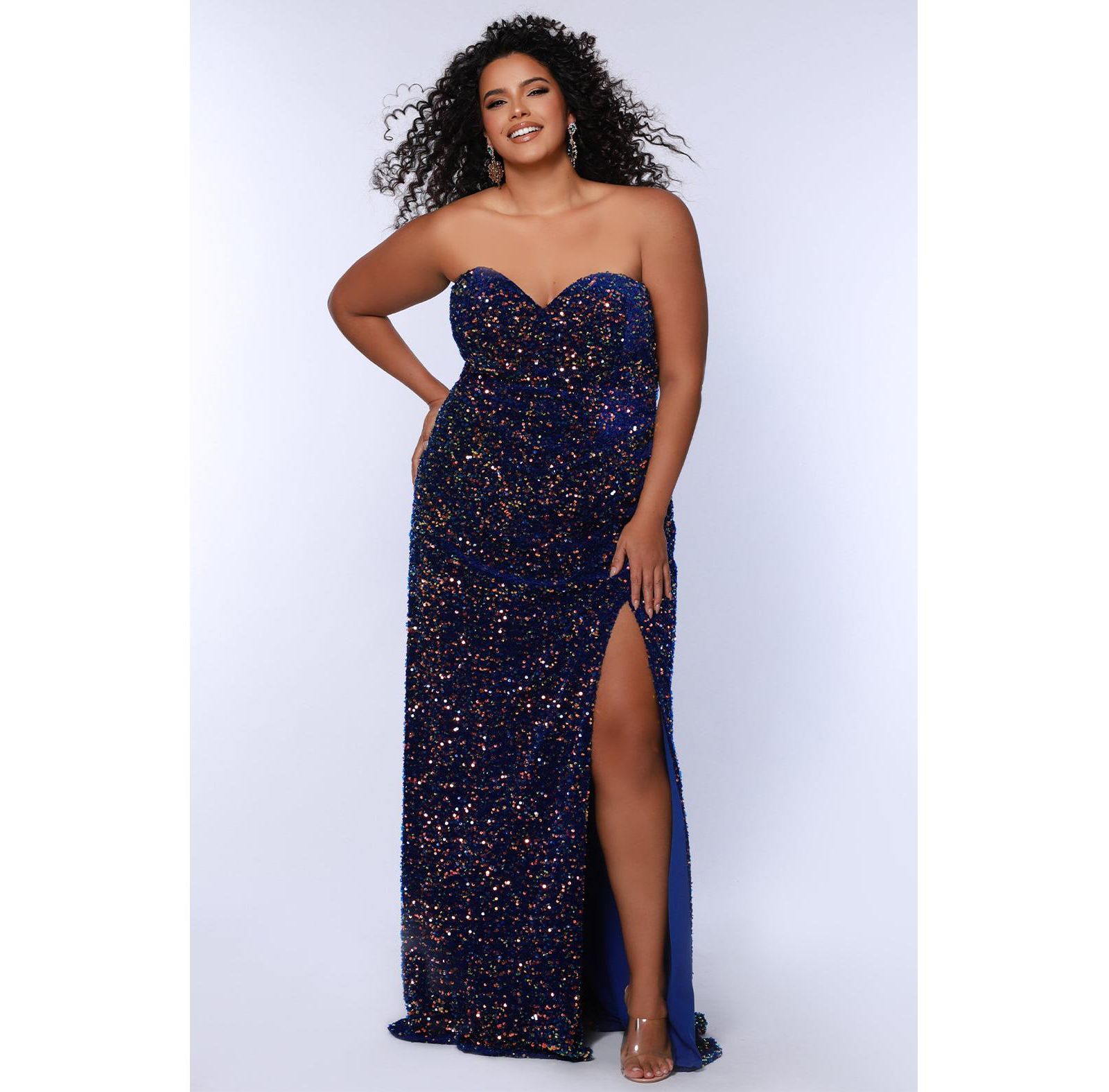 Женское вечернее платье Sydney's Closet Plus Size Strapless Royal Blue Sequin Velvet