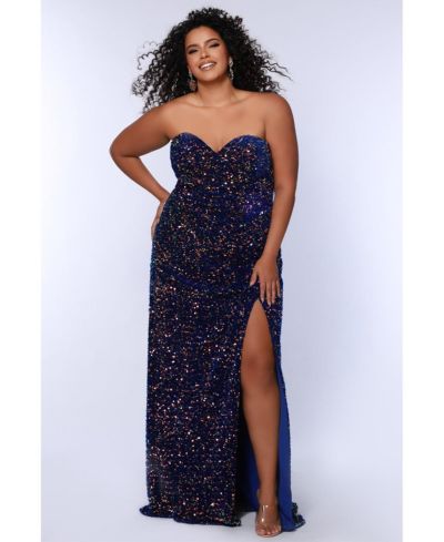 Женское вечернее платье Sydney's Closet Plus Size Strapless Royal Blue Sequin Velvet