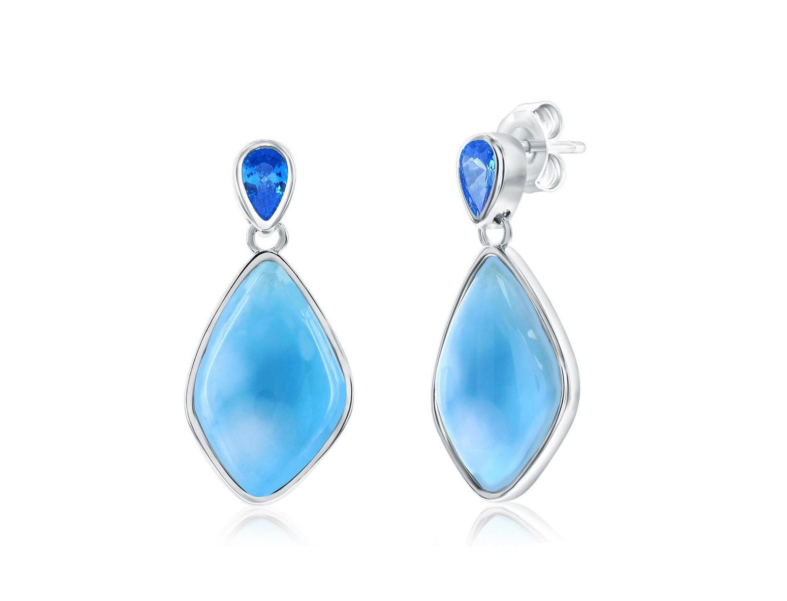 Серьги Caribbean Treasures Sterling, Marquise Shaped Larimar & CZ