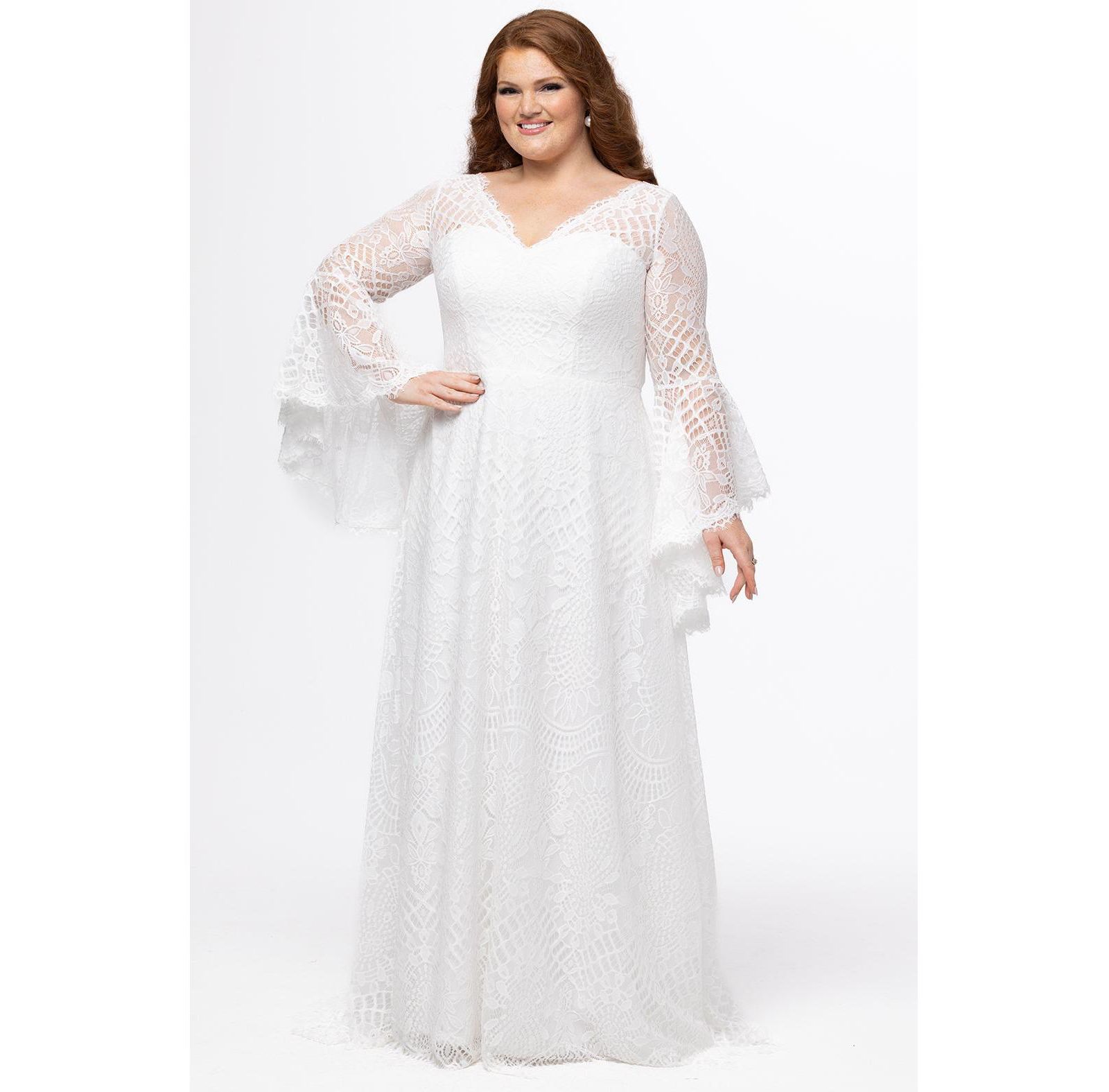 Женское свадебное платье Celebrations by Sydney's Closet Boho Lace с рукавами колокол