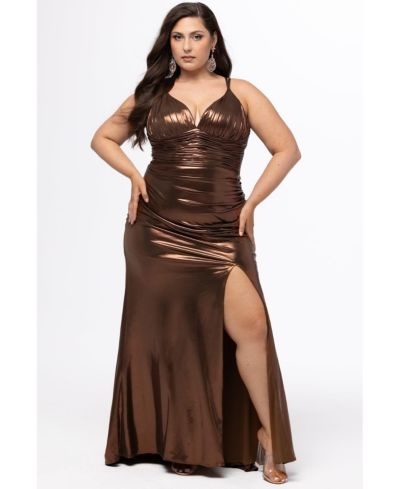 Женское вечернее платье Sydney's Closet Chocolate Metallic Body-Con Gown with Slit