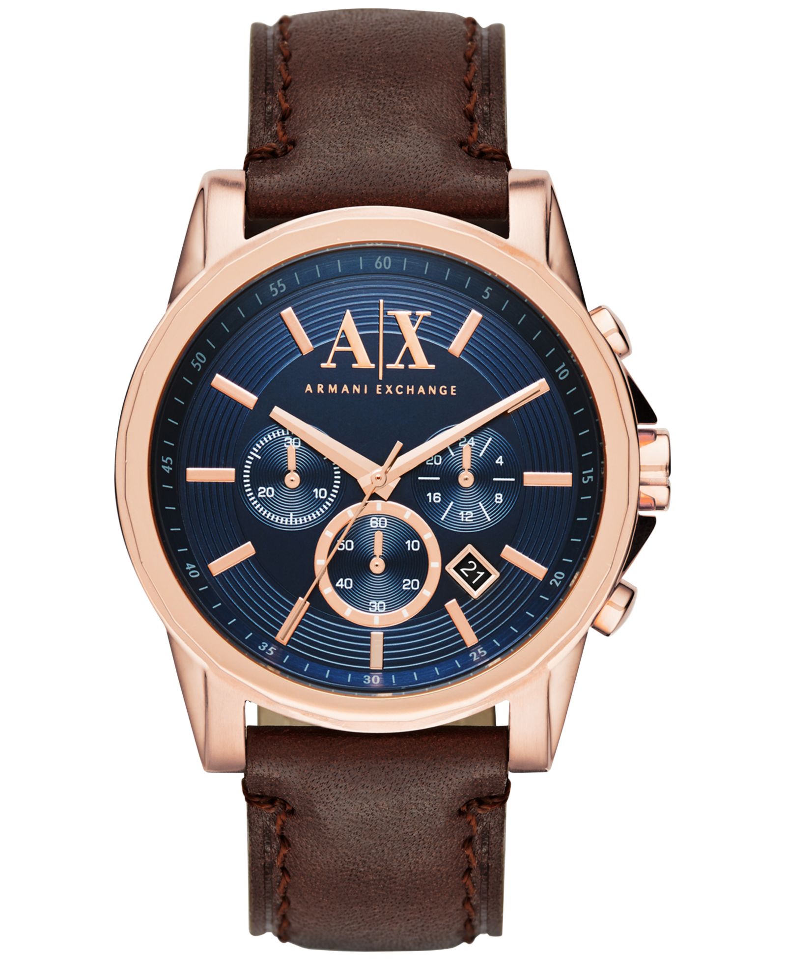 Мужские часы A|X Armani Exchange Chronograph Dark Brown Leather Strap 45mm AX2508
