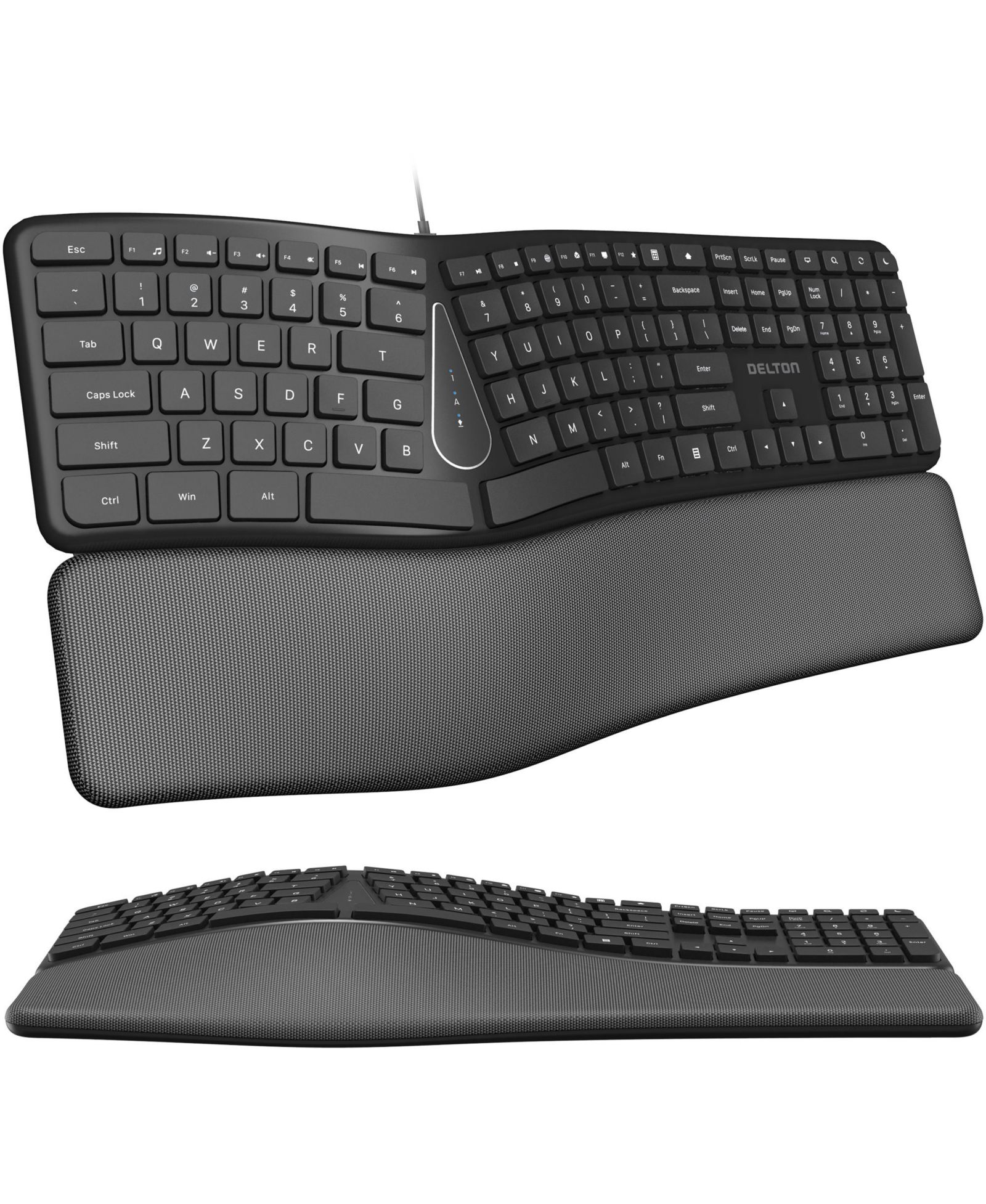Delton KB250 Ergonomic Wired USB Full-Size Keyboard Compatible with Windows, Mac, Laptops, and PCs